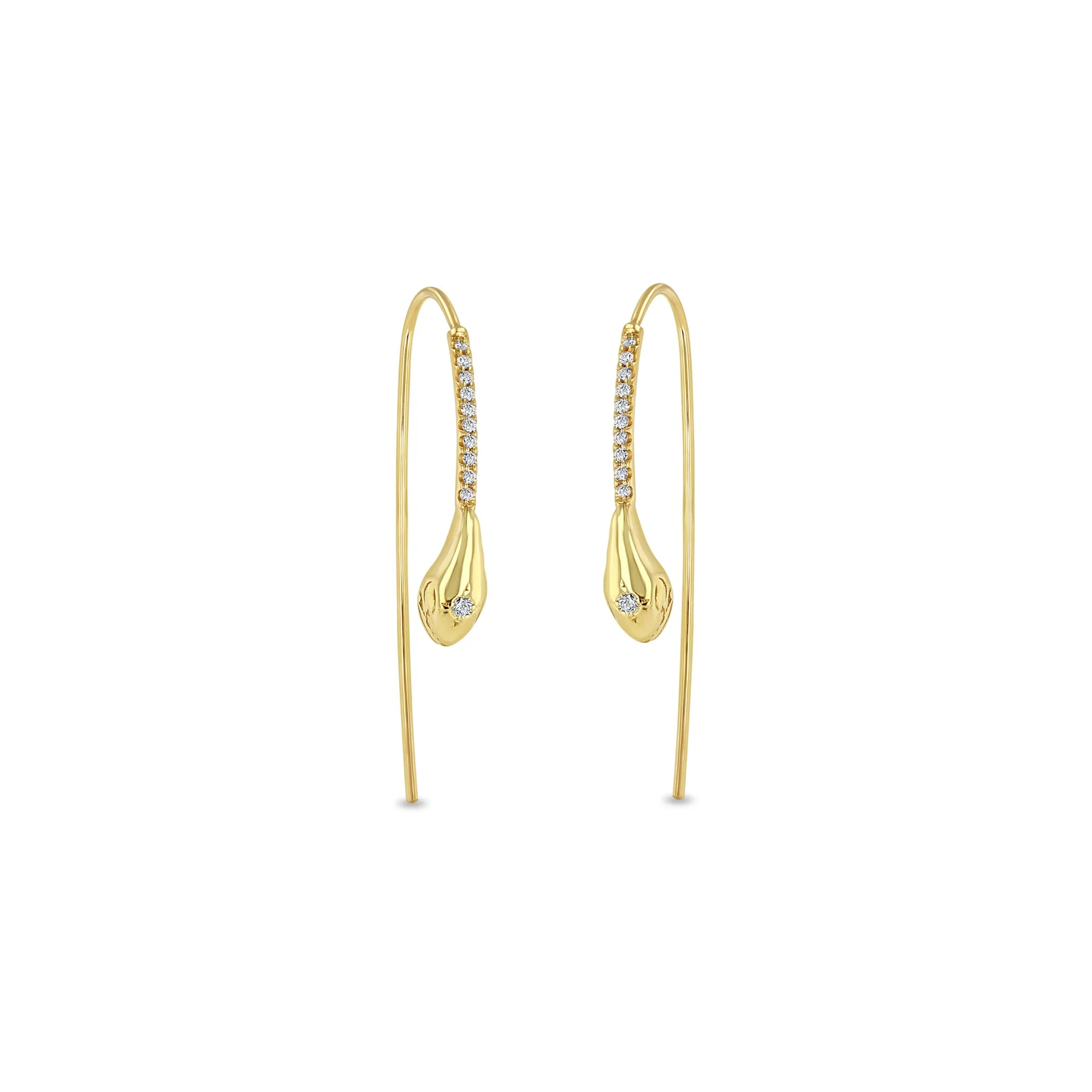 14k Diamond Snake Head Pavé Diamond Wire Threader Earrings