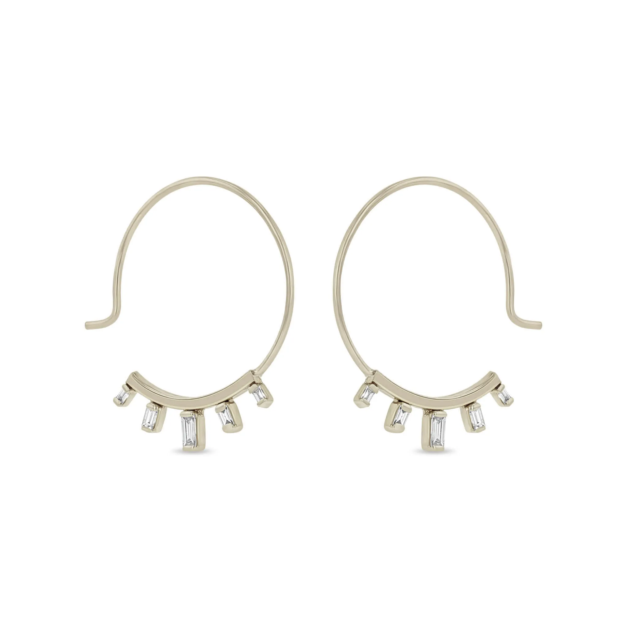 14k Graduated Baguette Diamond Wire Threader Hoops