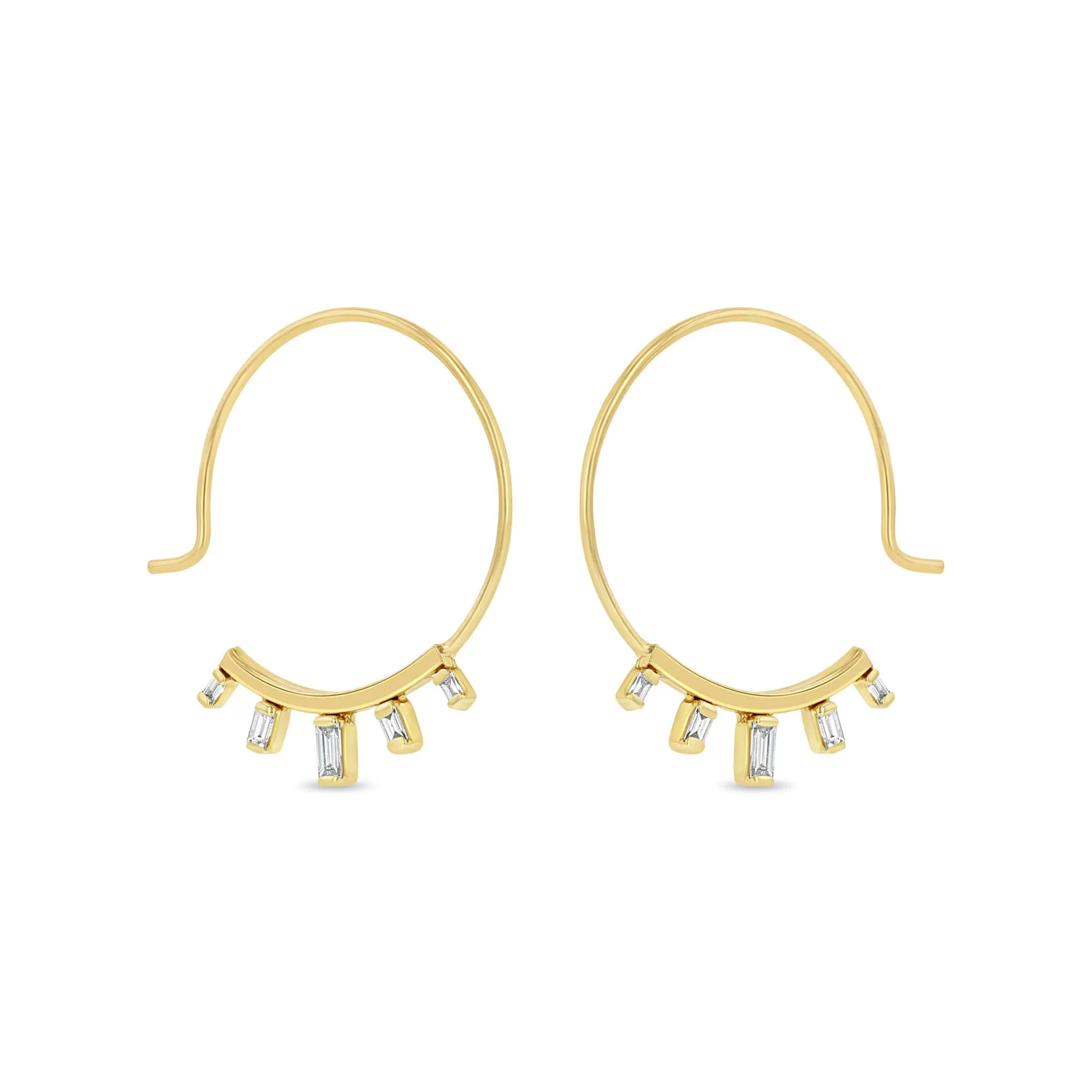 14k Graduated Baguette Diamond Wire Threader Hoops