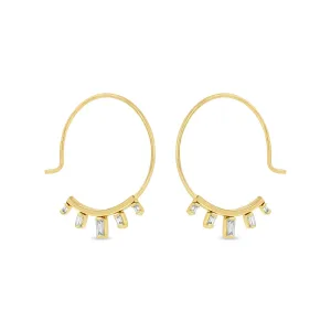 14k Graduated Baguette Diamond Wire Threader Hoops