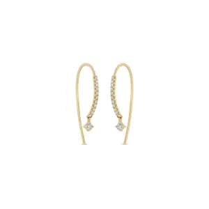 14k Pavé Diamond Bar Short Threaders with Dangling Diamond