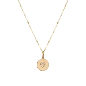 14k Pavé Diamond Heart Disc Necklace