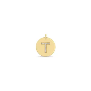 14k Single Large Pavé Diamond Initial Disc Charm