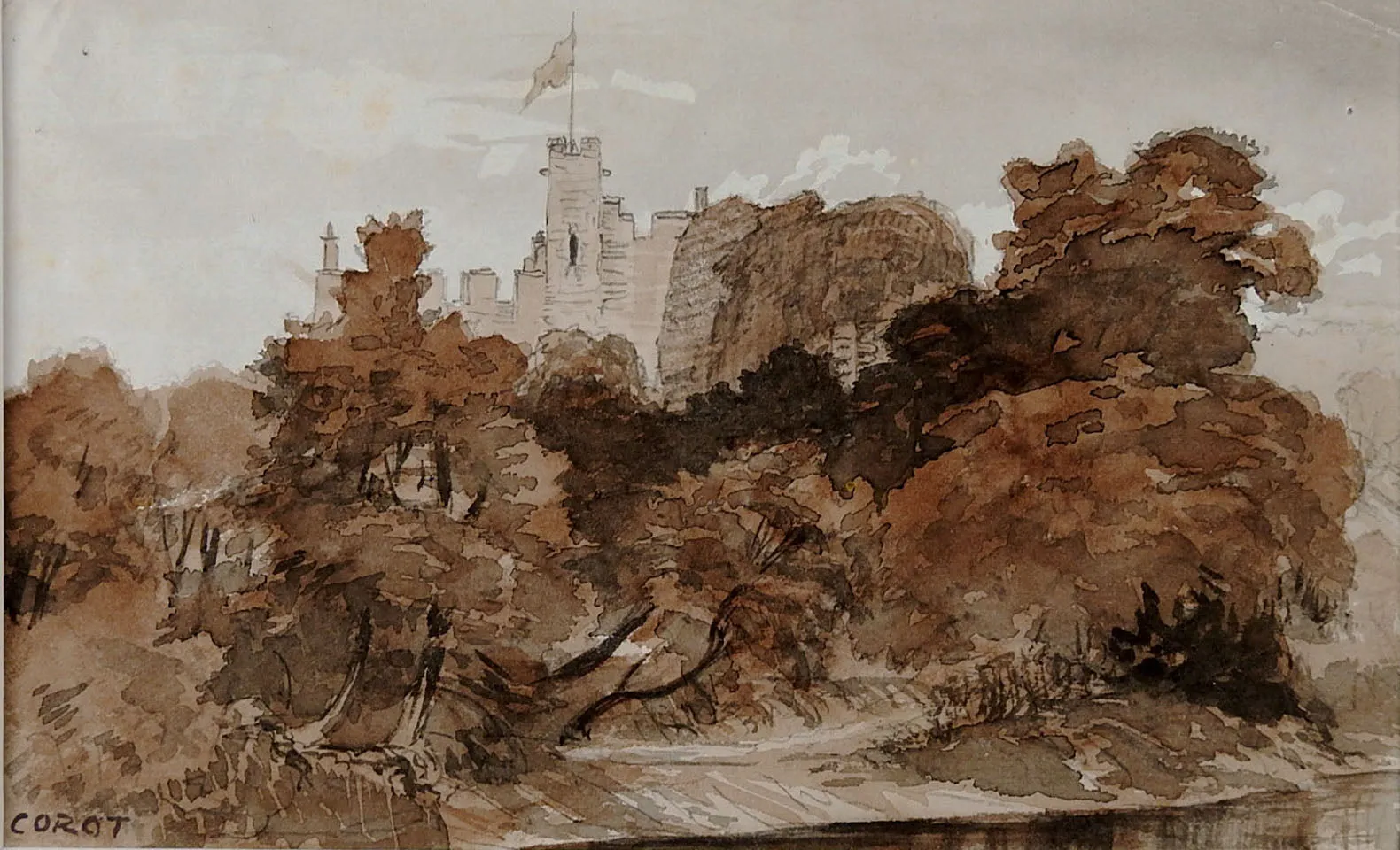 1871 Bothal Castle Watercolor Study Painting