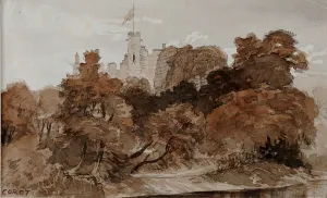 1871 Bothal Castle Watercolor Study Painting