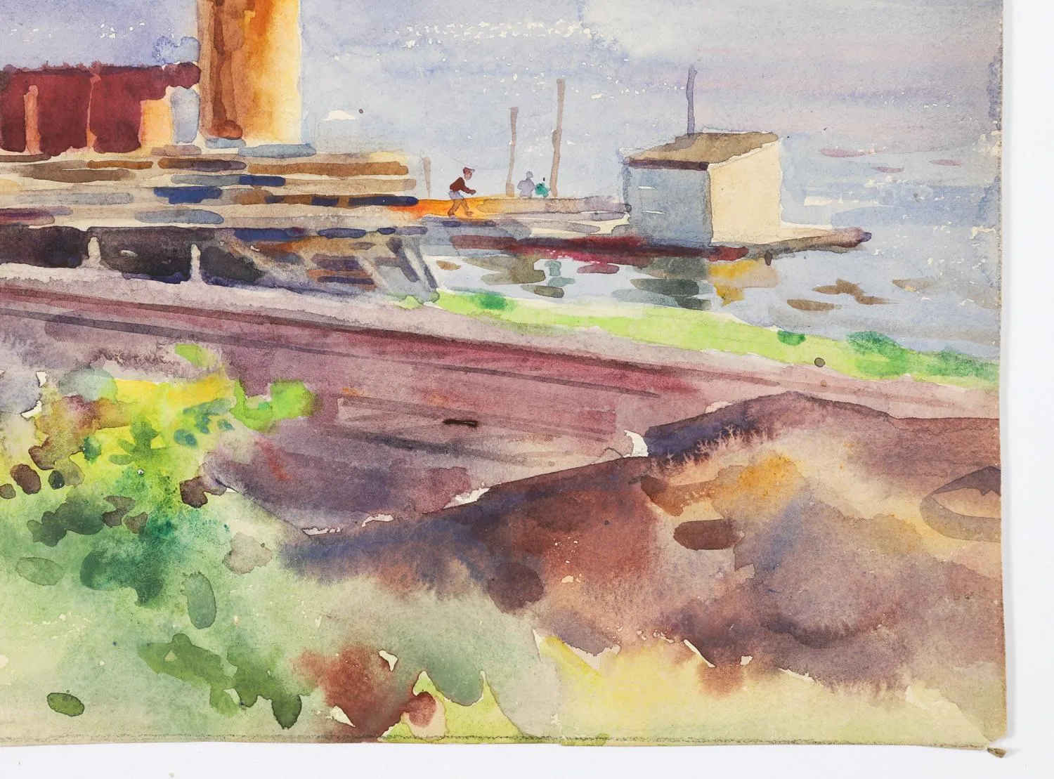 1914 Boathouses Along Hudson River Watercolor Painting by  Egbert Cadmus