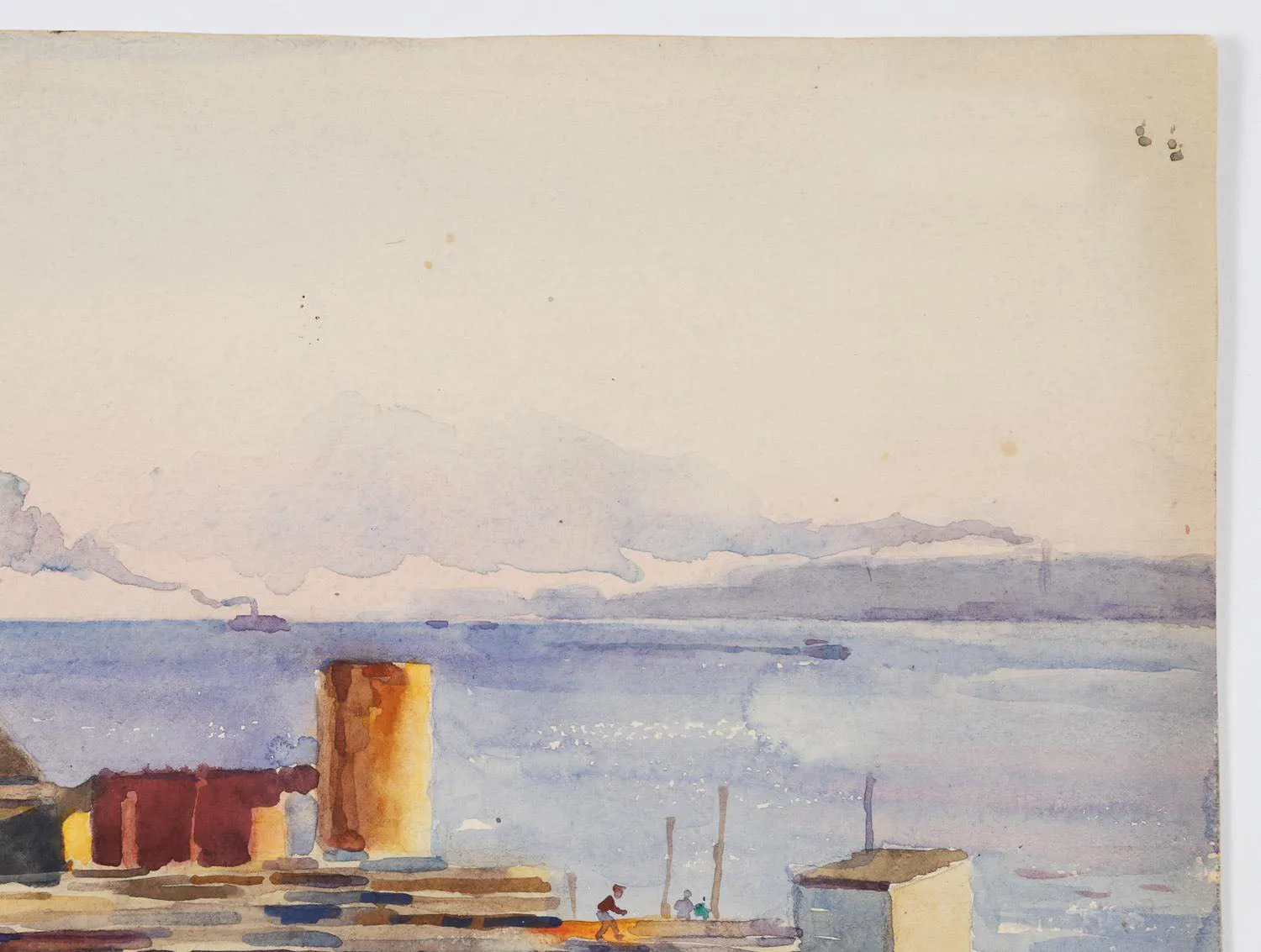 1914 Boathouses Along Hudson River Watercolor Painting by  Egbert Cadmus