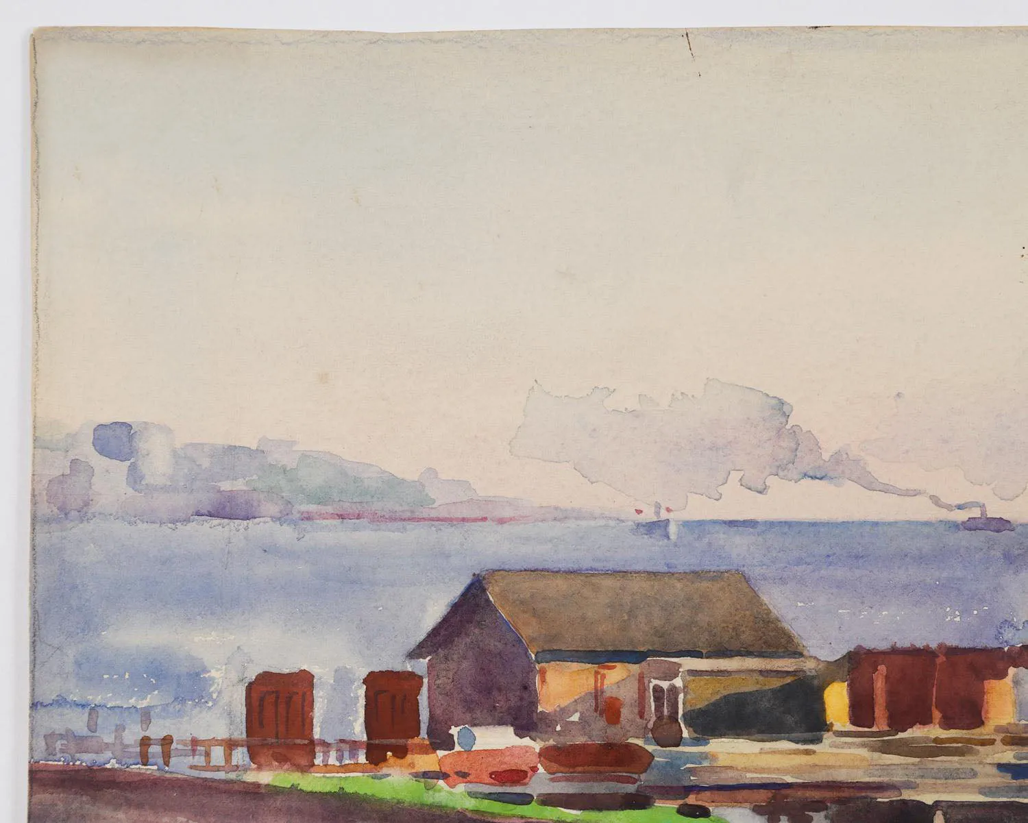 1914 Boathouses Along Hudson River Watercolor Painting by  Egbert Cadmus