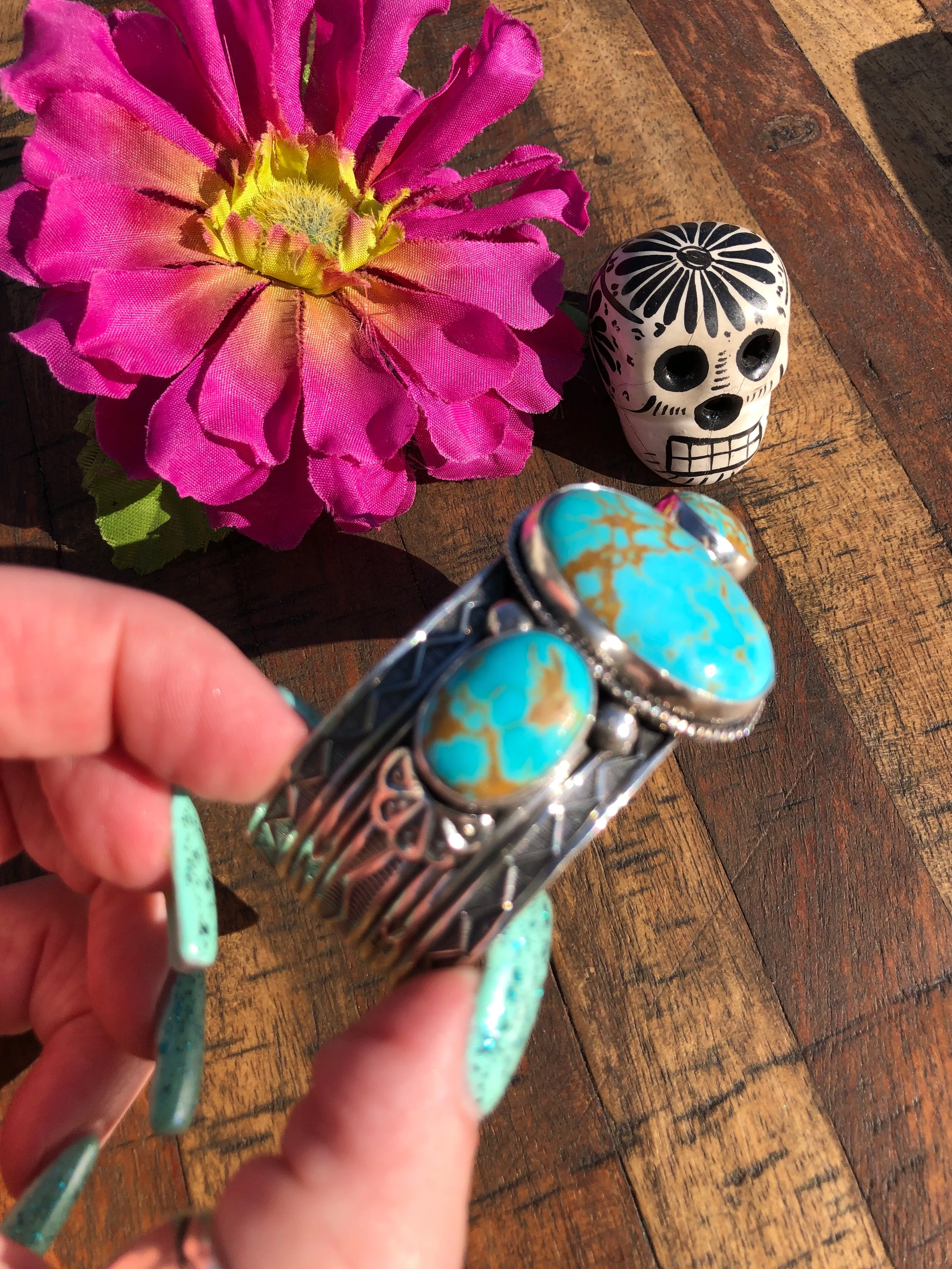 3 Stone Kingman Turquoise Cuff
