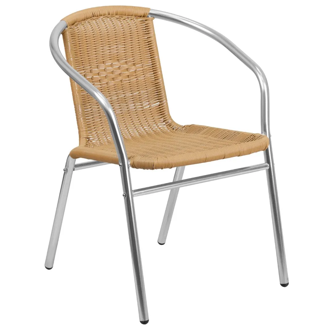 31.5'' Round Aluminum Table Set with 2 Rattan Chairs - Commercial Grade