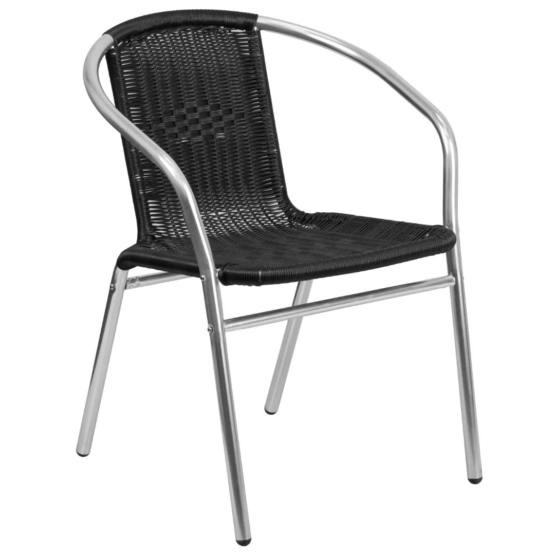 31.5'' Round Aluminum Table Set with 2 Rattan Chairs - Commercial Grade