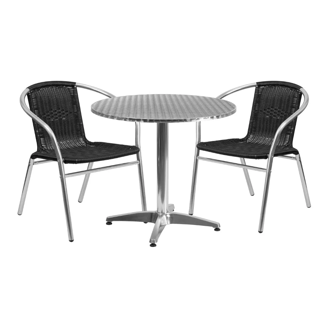 31.5'' Round Aluminum Table Set with 2 Rattan Chairs - Commercial Grade