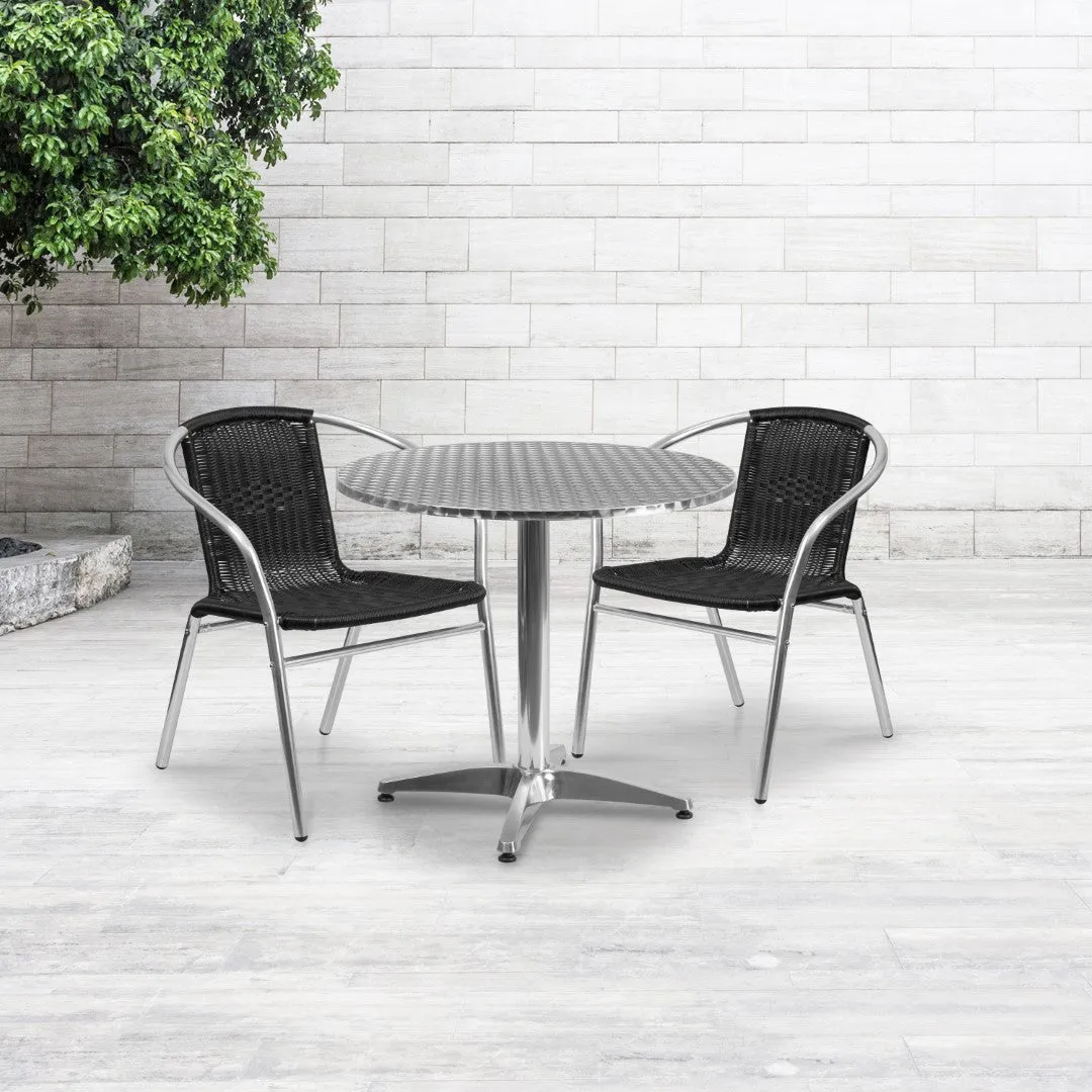 31.5'' Round Aluminum Table Set with 2 Rattan Chairs - Commercial Grade