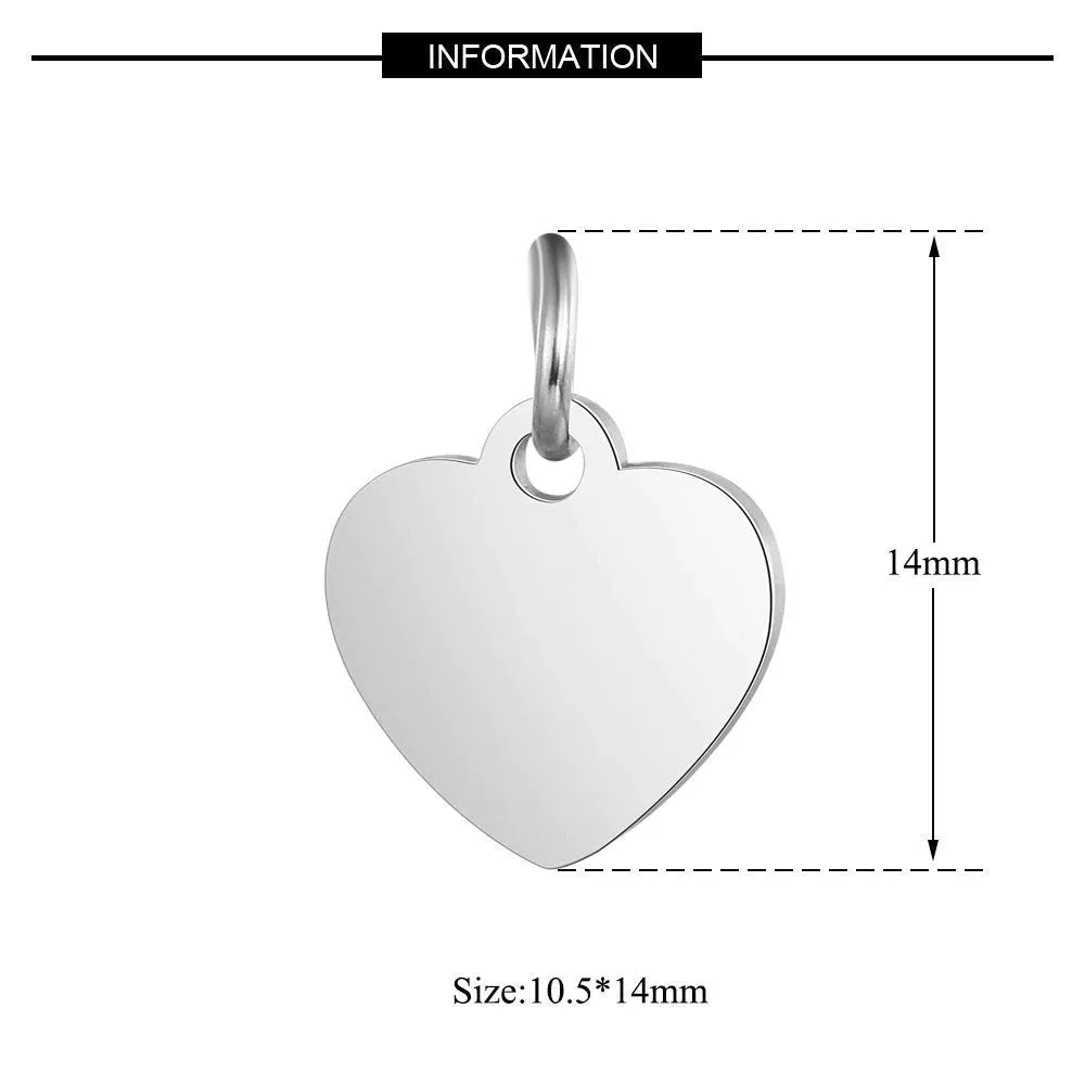 5 Pcs Custom Charms - Laser Engraved Stainless Steel Charms - Personalized Heart Charms - Customized Round Steel Pendant - Jewelry Making
