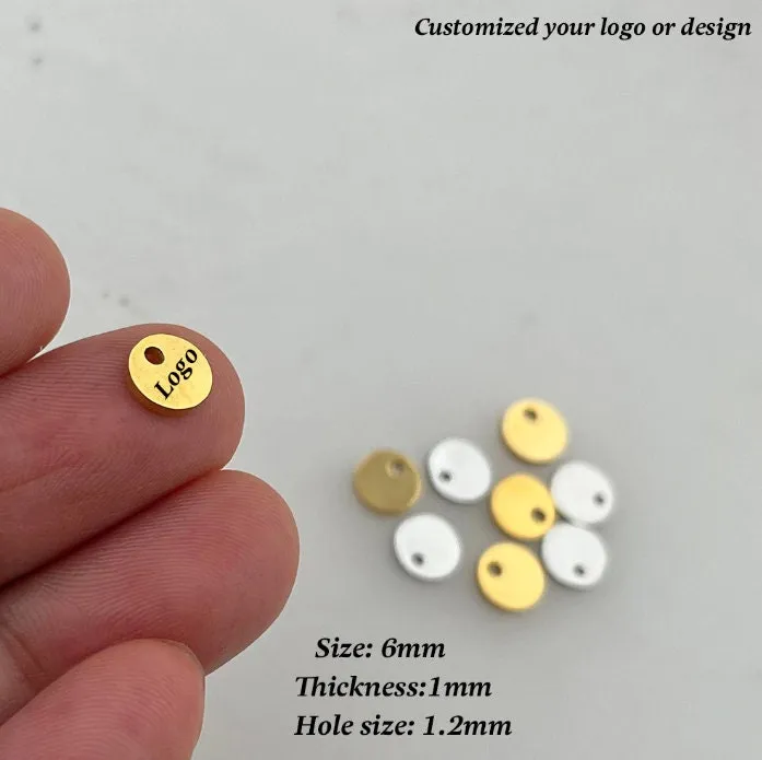 50 Custom Stainless Steel Charm, Round Gold Silver Personalized Charm, Logo Charm Beads, Laser Engraved Charm For Jewelry Bracelets Making
