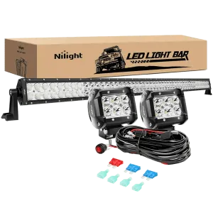 52 Inch Double Row Spot Flood LED Light Bar | 4 Inch 18W Spot LED Pods (Pair) | 12FT Wire 3Pin Switch