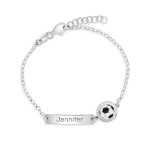 5"-6" Soccer Charm Tag ID Kids / Children's / Girls Bracelet Enamel - Sterling Silver