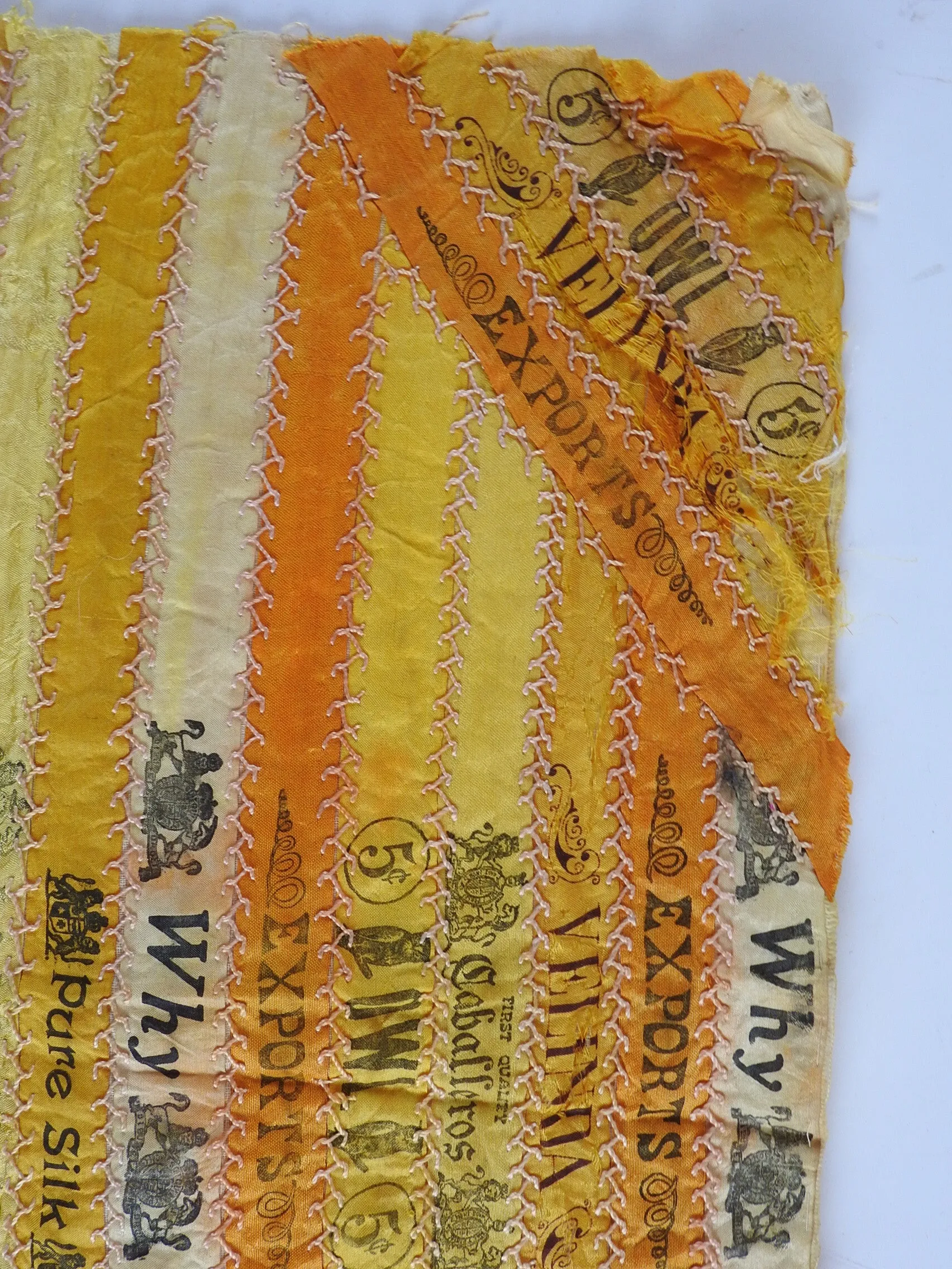 Antique Hand Embroidered Silk Cigar Ribbon Quilt Block