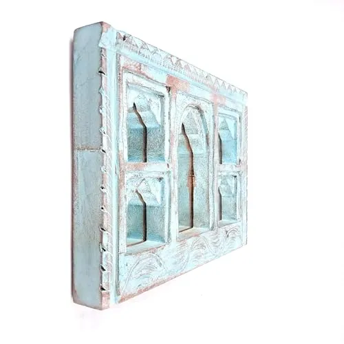 Apka Mart The Online Shop Wooden Jharokha Frame With Mirror Wall Hanging | Antique Finished Handcrafted Rustic Mirror Jharokha - Home, Wall Decor, Living room, Entrance Decoration & Gifts - 9 Inch