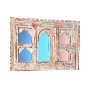 Apka Mart The Online Shop Wooden Jharokha Frame With Mirror Wall Hanging | Antique Finished Handcrafted Rustic Mirror Jharokha - Home, Wall Decor, Living room, Entrance Decoration & Gifts - 9 Inch