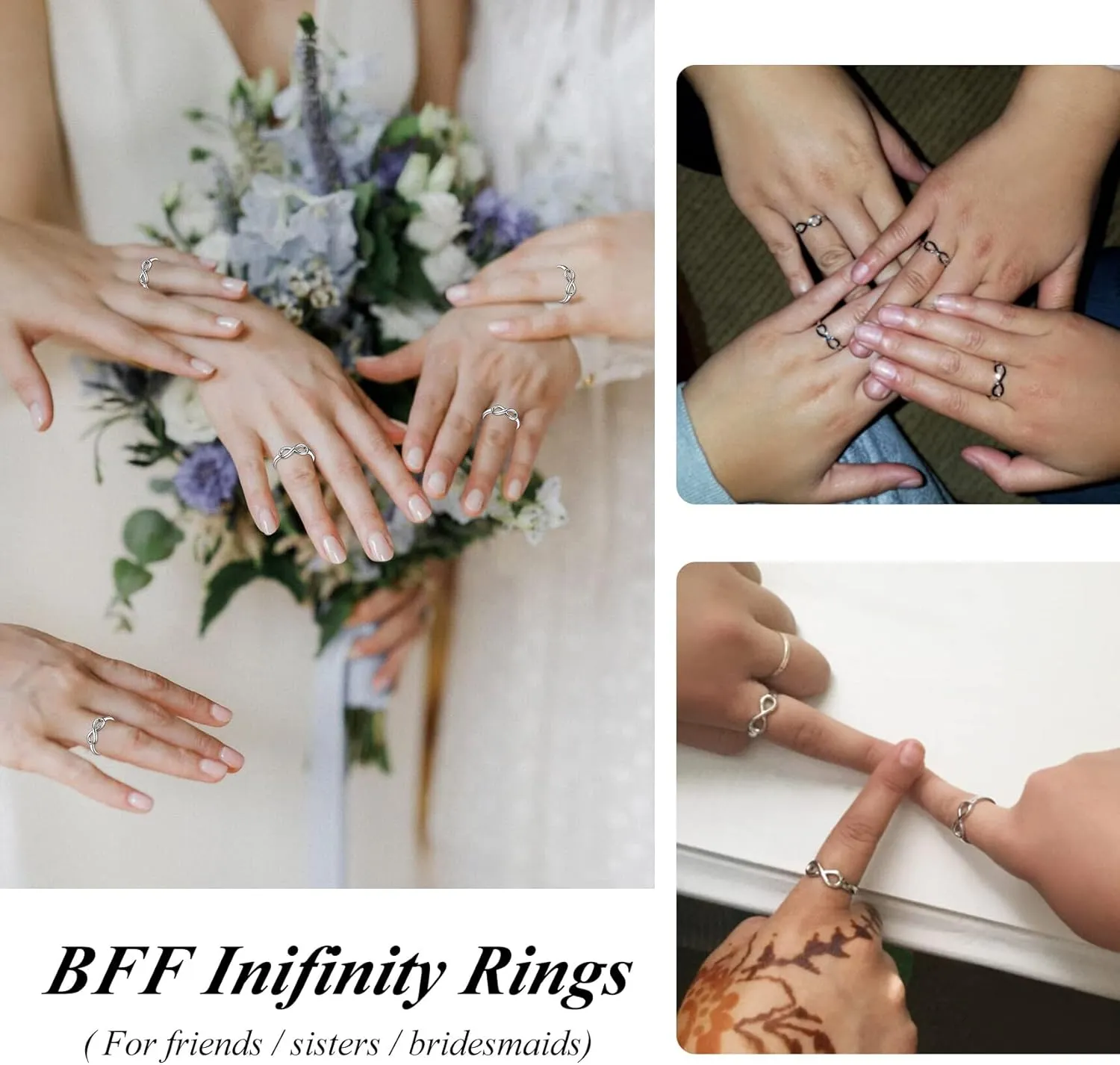 Bestyle Simple S925 Sterling Silver Infinity Rings Cubic Zirconia Rings, Nice Cute BFF Friendship Rings, Dainty Eternity Promise Wedding Bands Perfect Every Day Ring, Size 4-12, Words Engavable