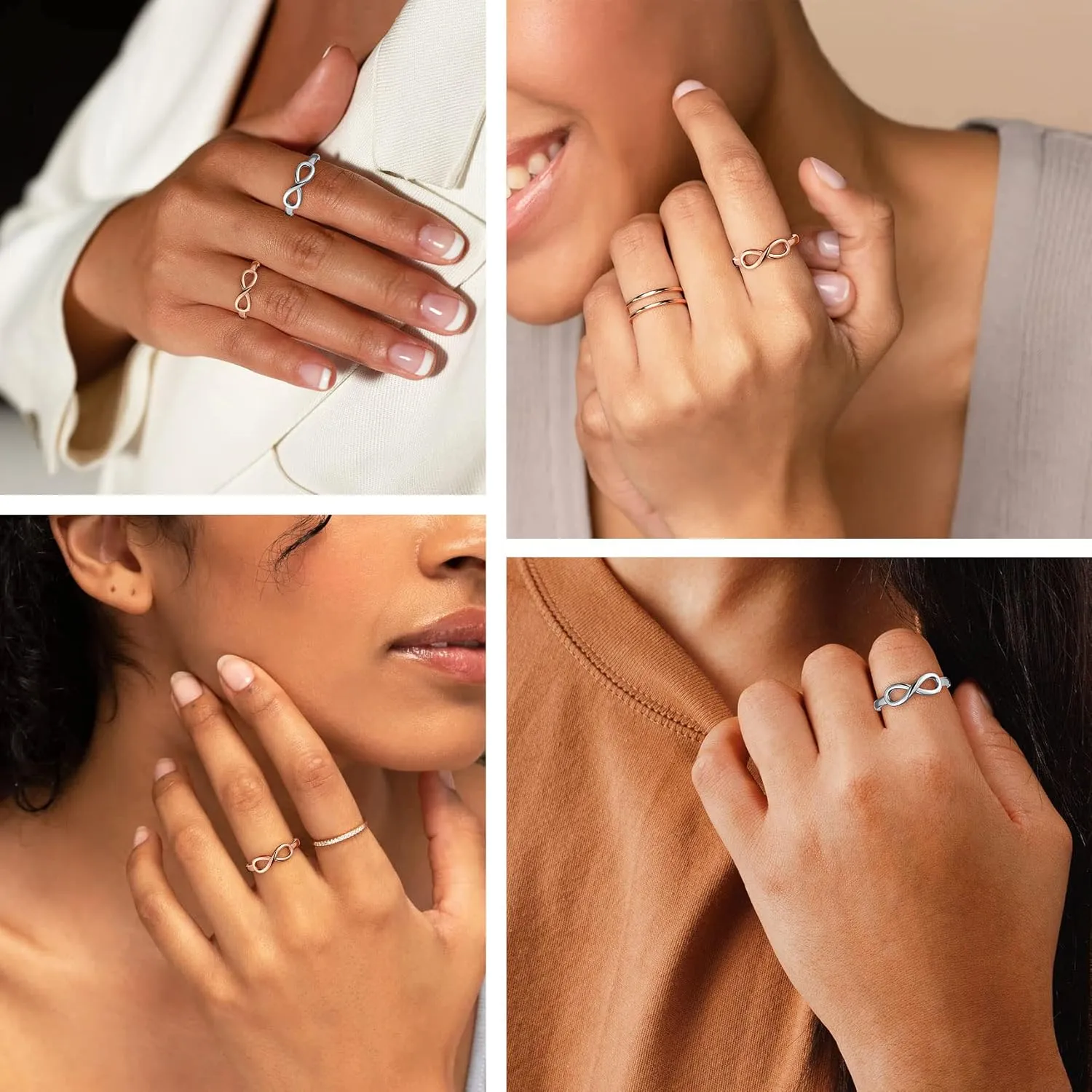 Bestyle Simple S925 Sterling Silver Infinity Rings Cubic Zirconia Rings, Nice Cute BFF Friendship Rings, Dainty Eternity Promise Wedding Bands Perfect Every Day Ring, Size 4-12, Words Engavable