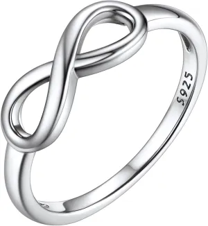 Bestyle Simple S925 Sterling Silver Infinity Rings Cubic Zirconia Rings, Nice Cute BFF Friendship Rings, Dainty Eternity Promise Wedding Bands Perfect Every Day Ring, Size 4-12, Words Engavable