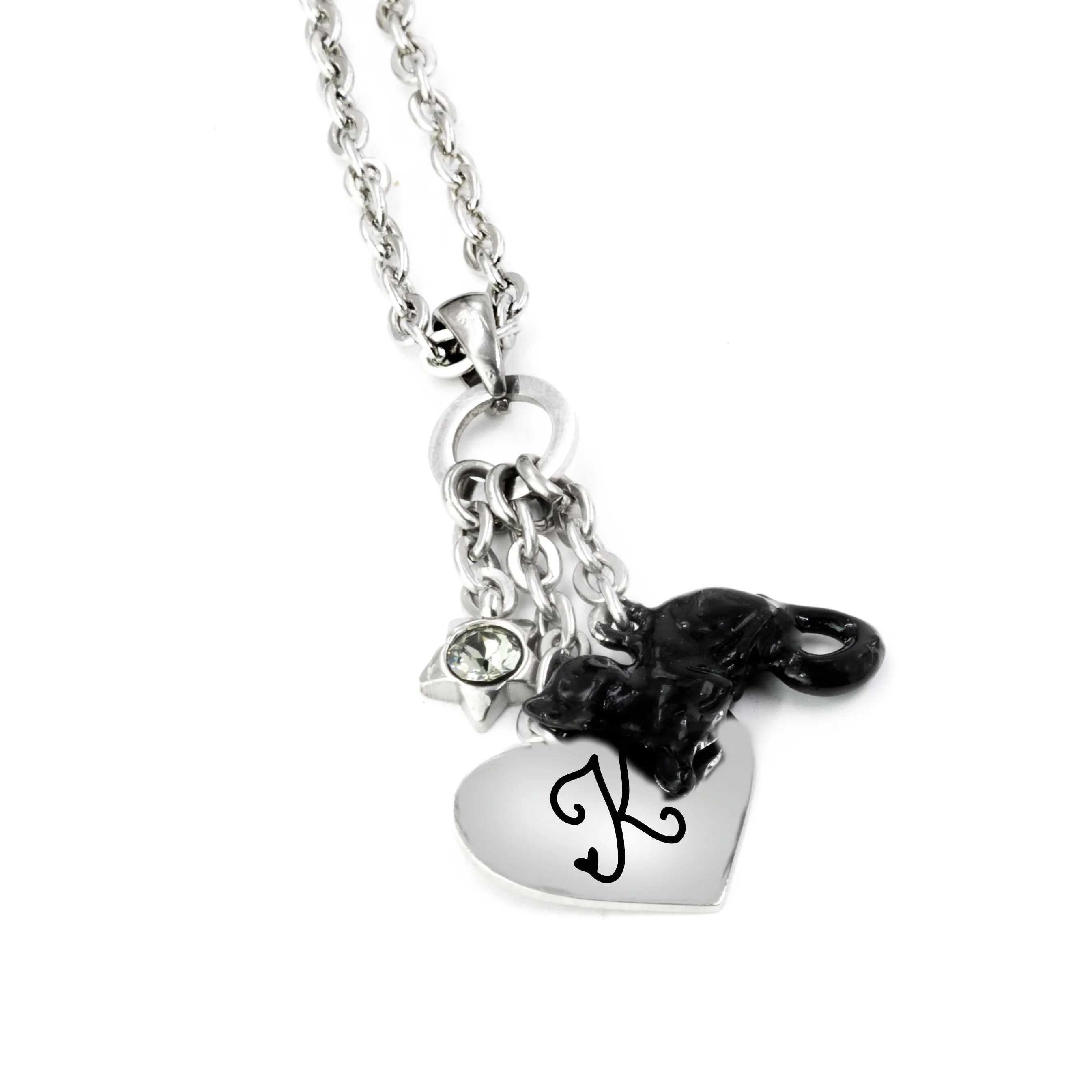 Black Cat Necklace with Engraved Charm