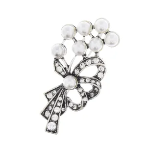 Bow Shaped Brooch with Clear Crystal Stones (5.5 x 2cm)