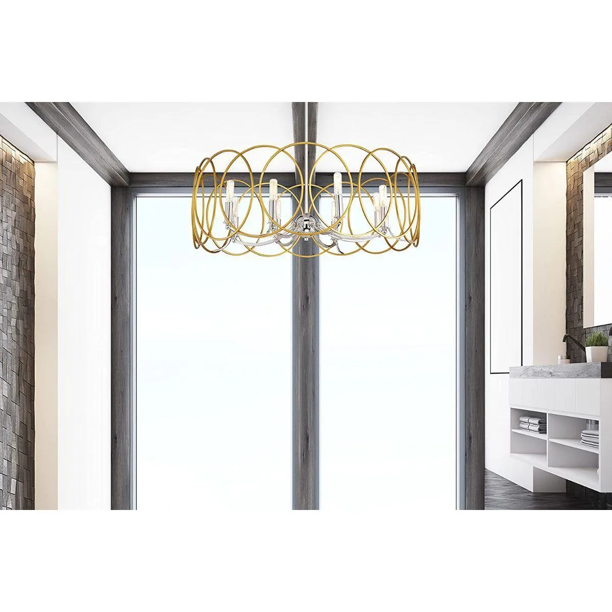 Chassell 32 in. 8 Lights Pendant Light Gold & Polished Nickel Finish