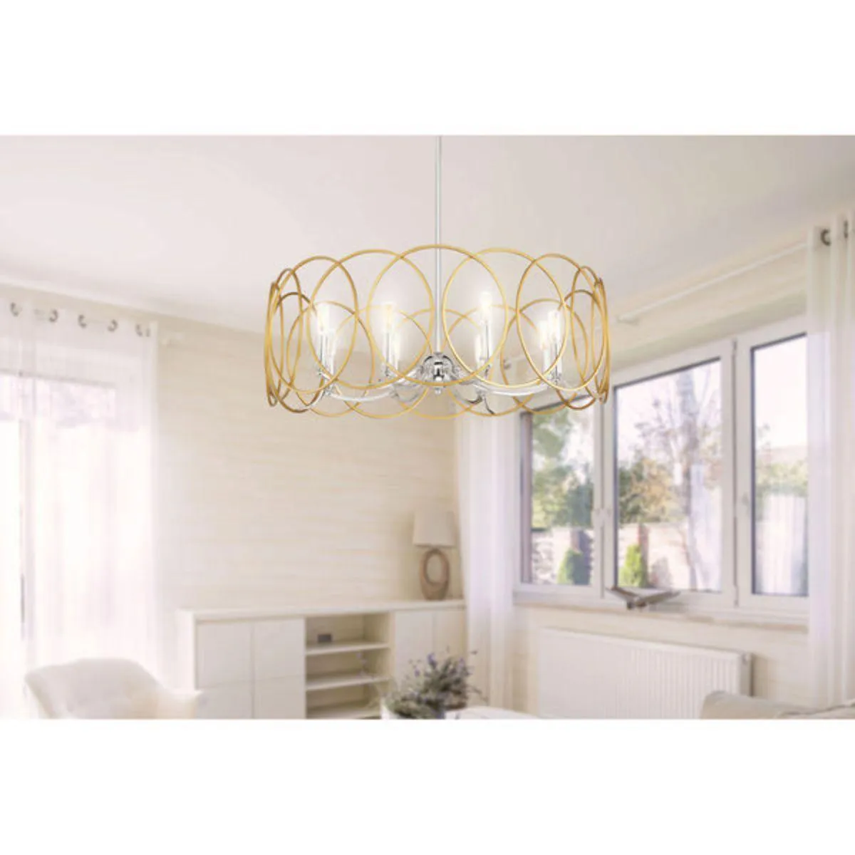 Chassell 32 in. 8 Lights Pendant Light Gold & Polished Nickel Finish