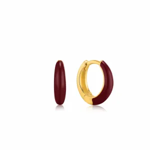 Claret Red Enamel Gold Sleek Huggie