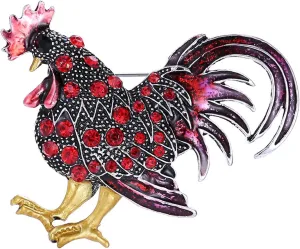 Cock Rooster Brooch Pins Multicolor Crystal Brooches for Women
