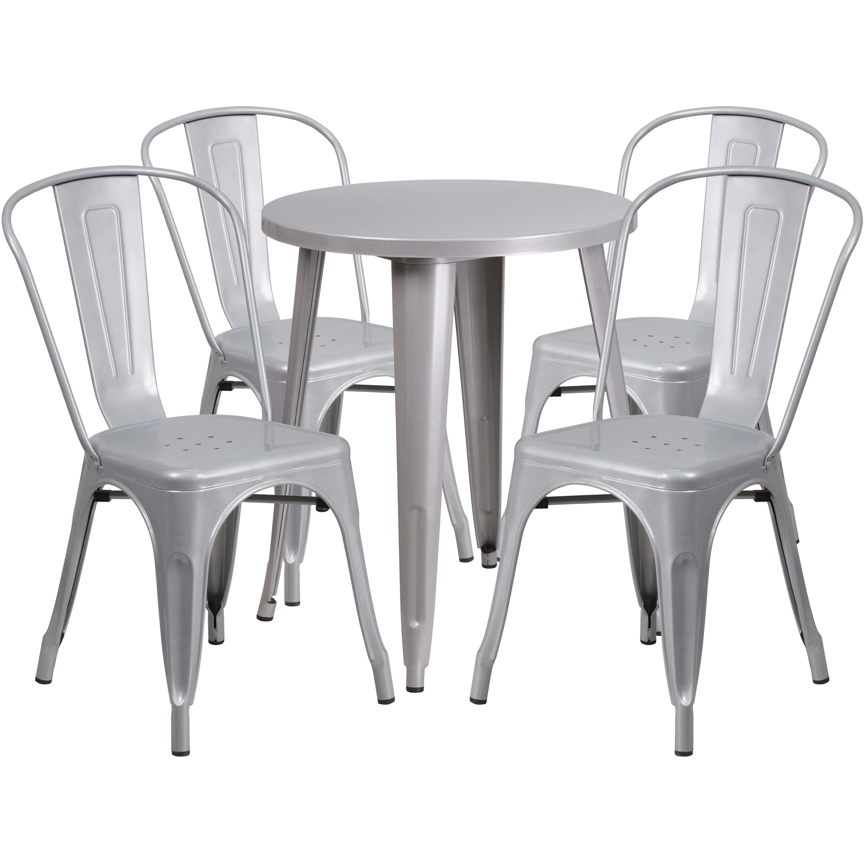 Commercial Grade 24" Round Metal Indoor-Outdoor Table Set with 4 Cafe Chairs