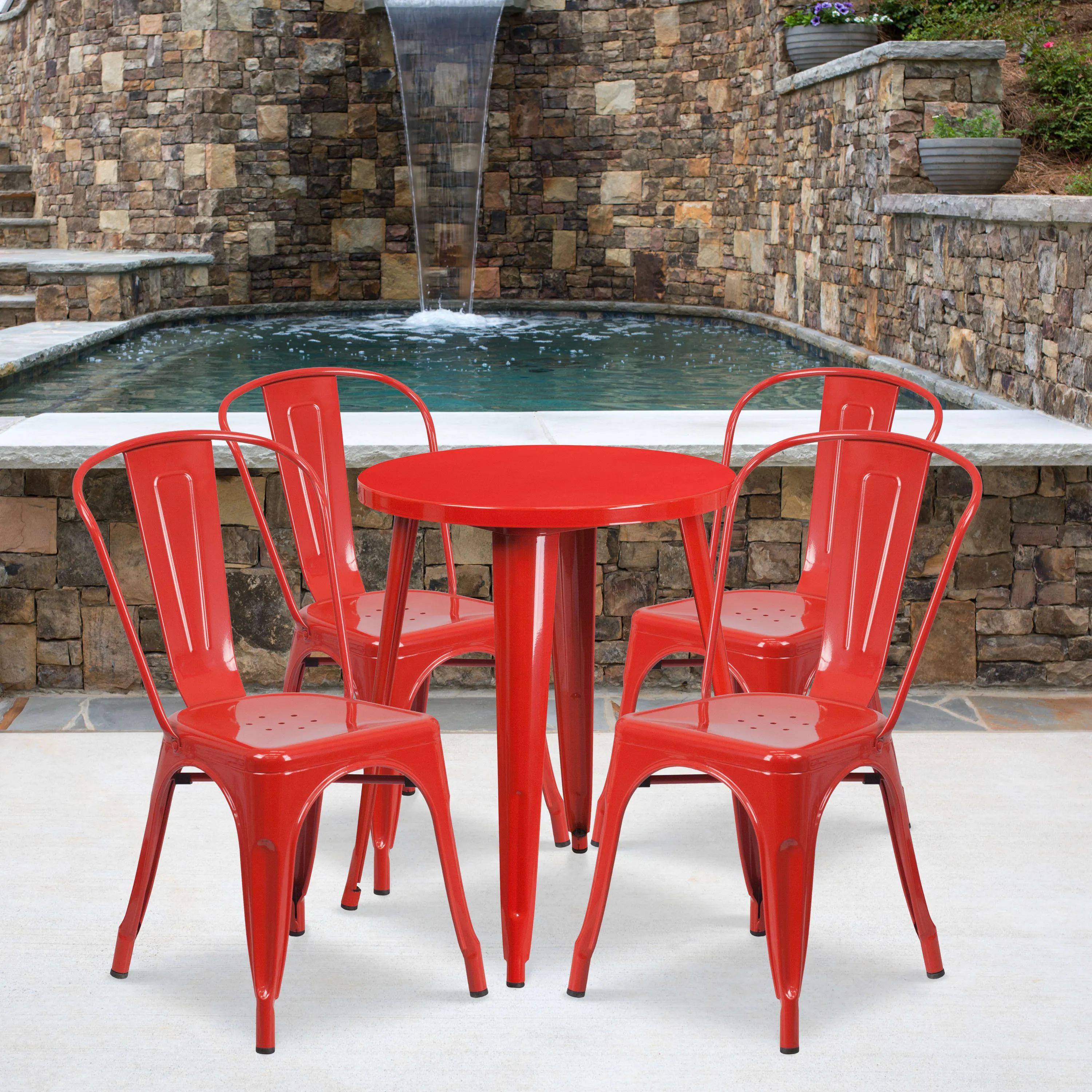 Commercial Grade 24" Round Metal Indoor-Outdoor Table Set with 4 Cafe Chairs
