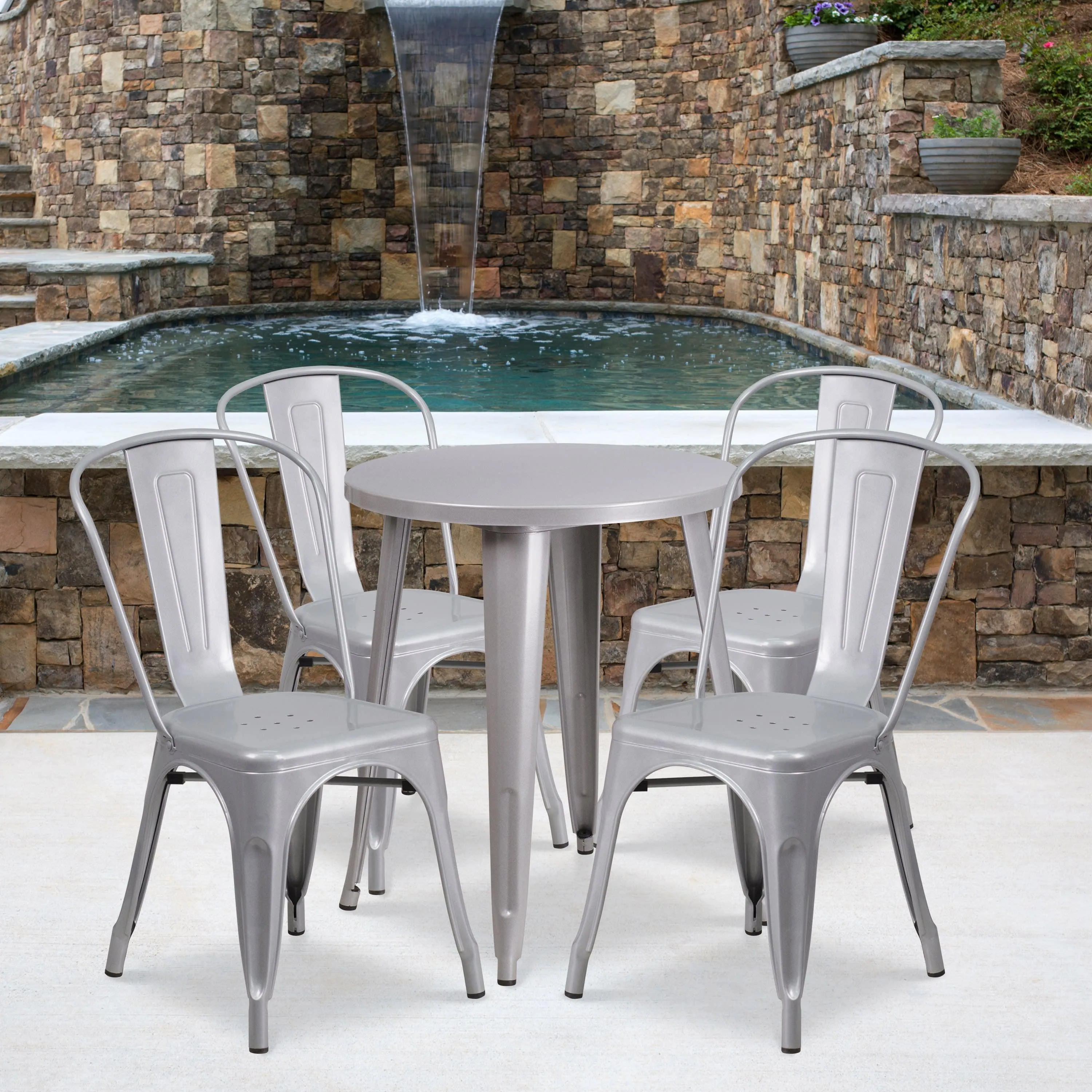 Commercial Grade 24" Round Metal Indoor-Outdoor Table Set with 4 Cafe Chairs