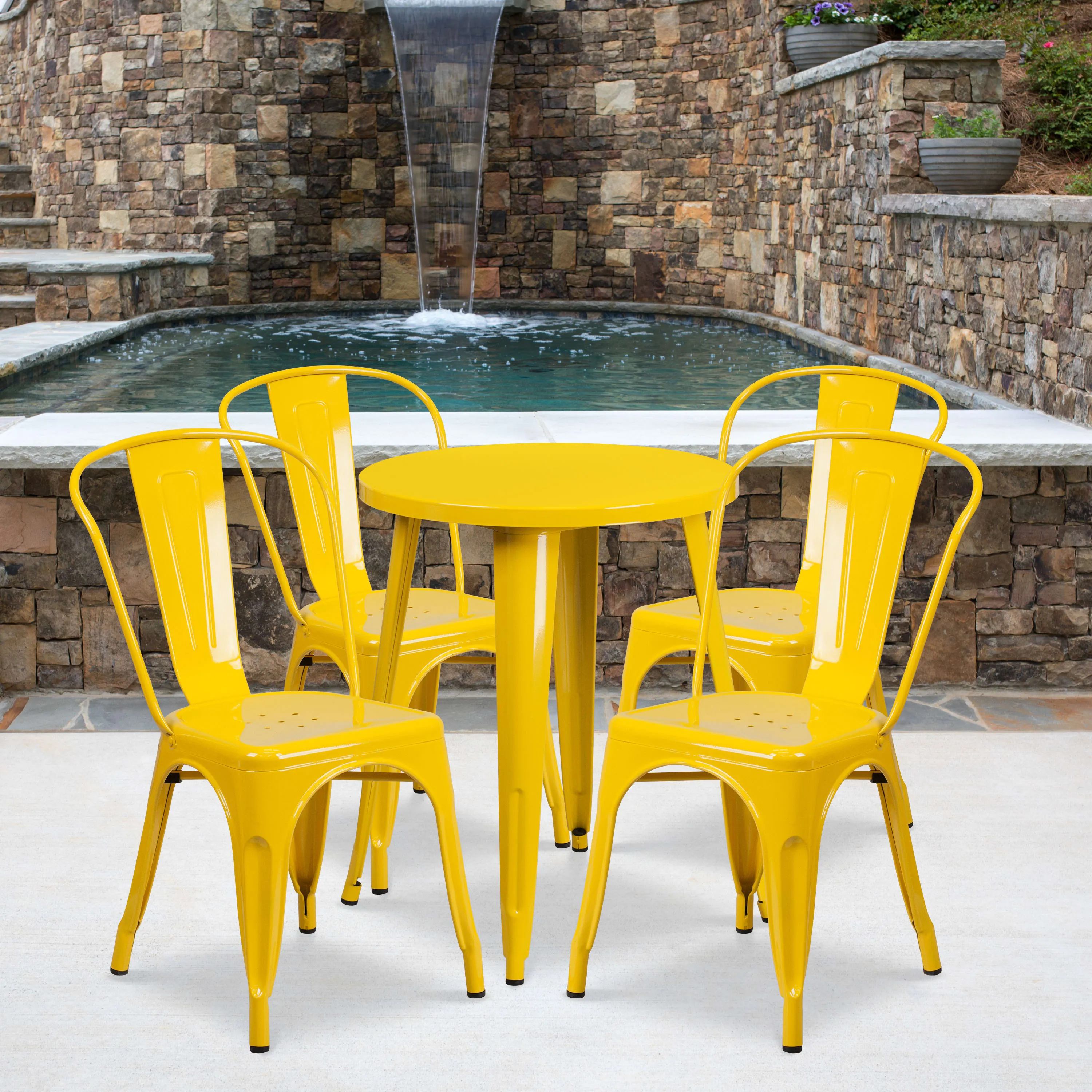 Commercial Grade 24" Round Metal Indoor-Outdoor Table Set with 4 Cafe Chairs