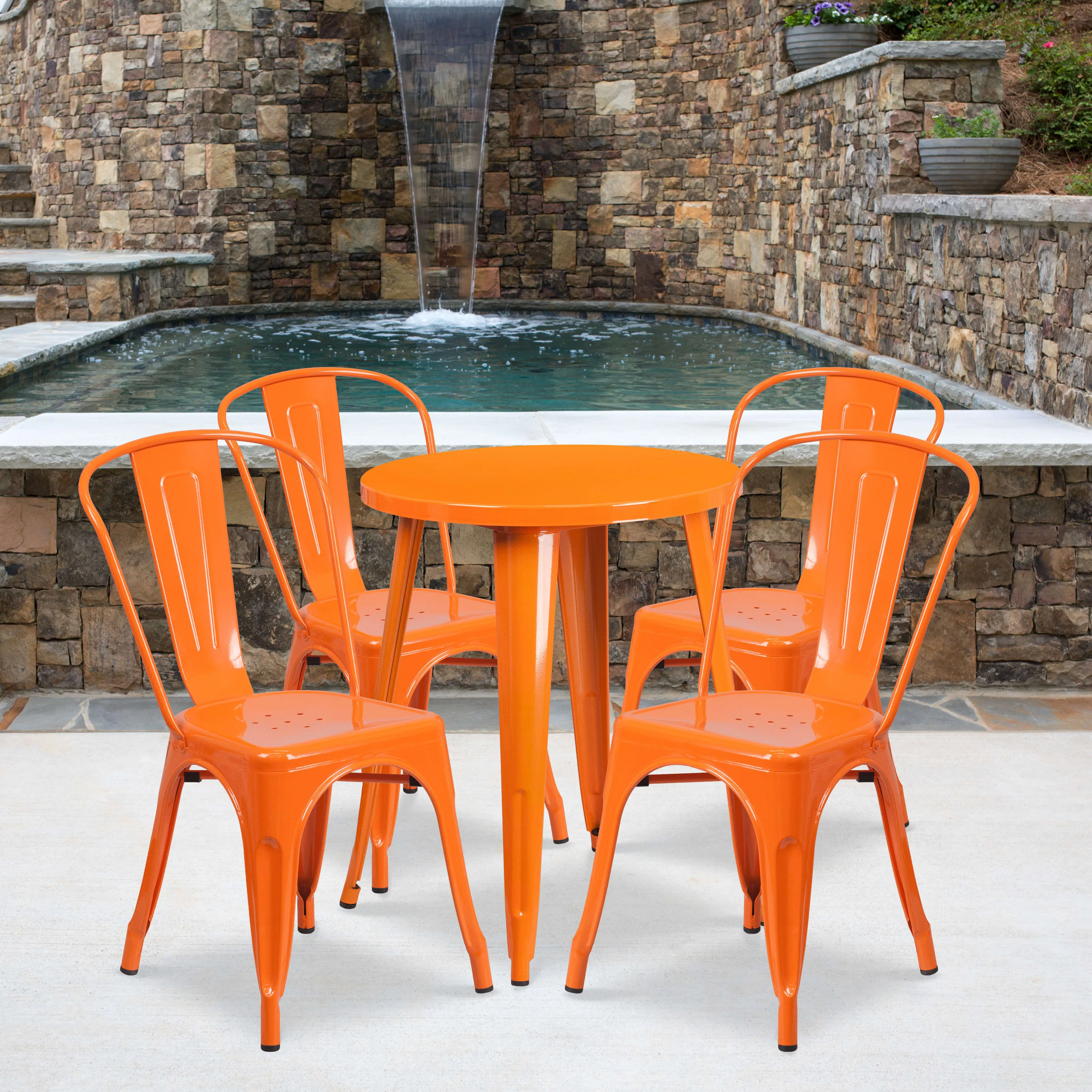 Commercial Grade 24" Round Metal Indoor-Outdoor Table Set with 4 Cafe Chairs