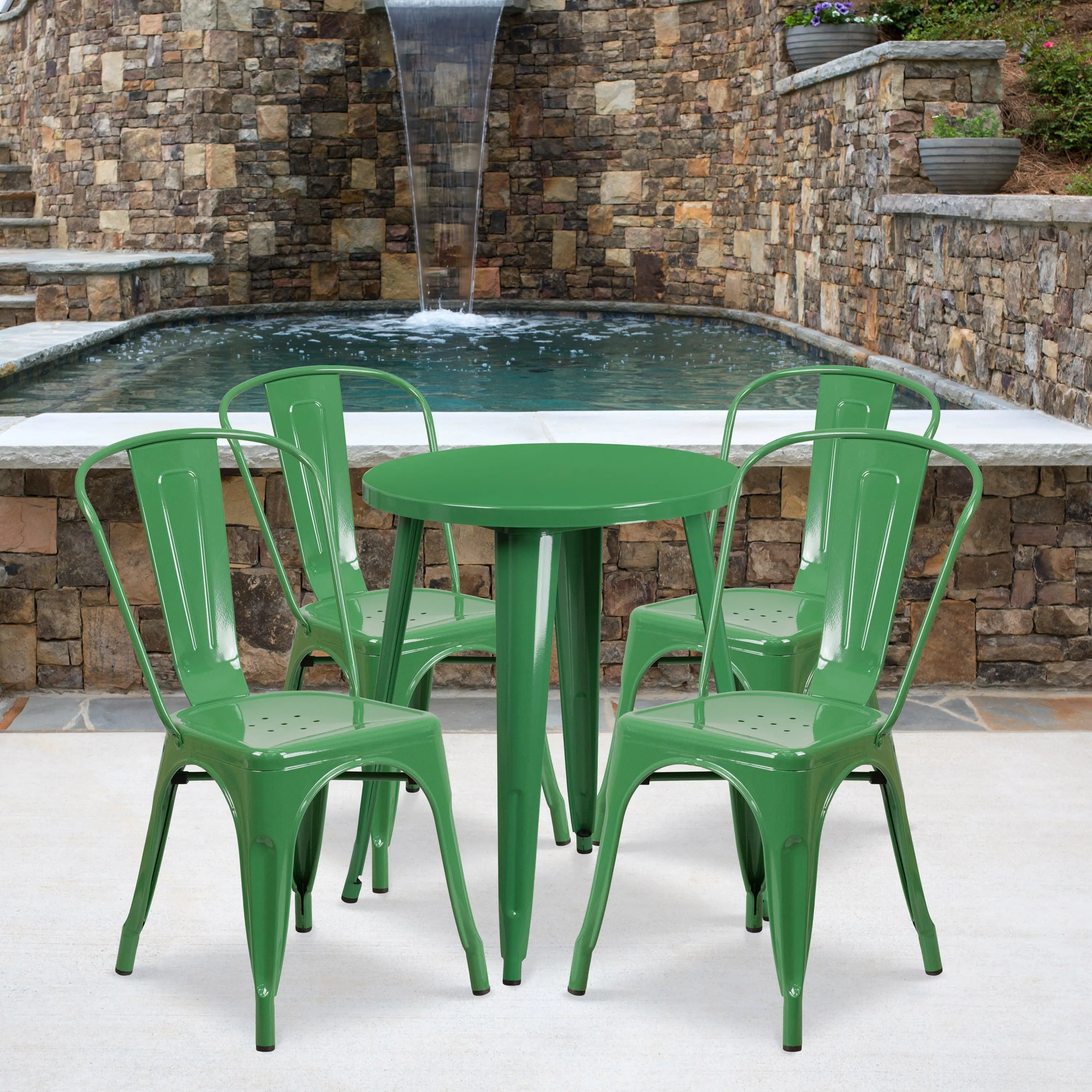 Commercial Grade 24" Round Metal Indoor-Outdoor Table Set with 4 Cafe Chairs