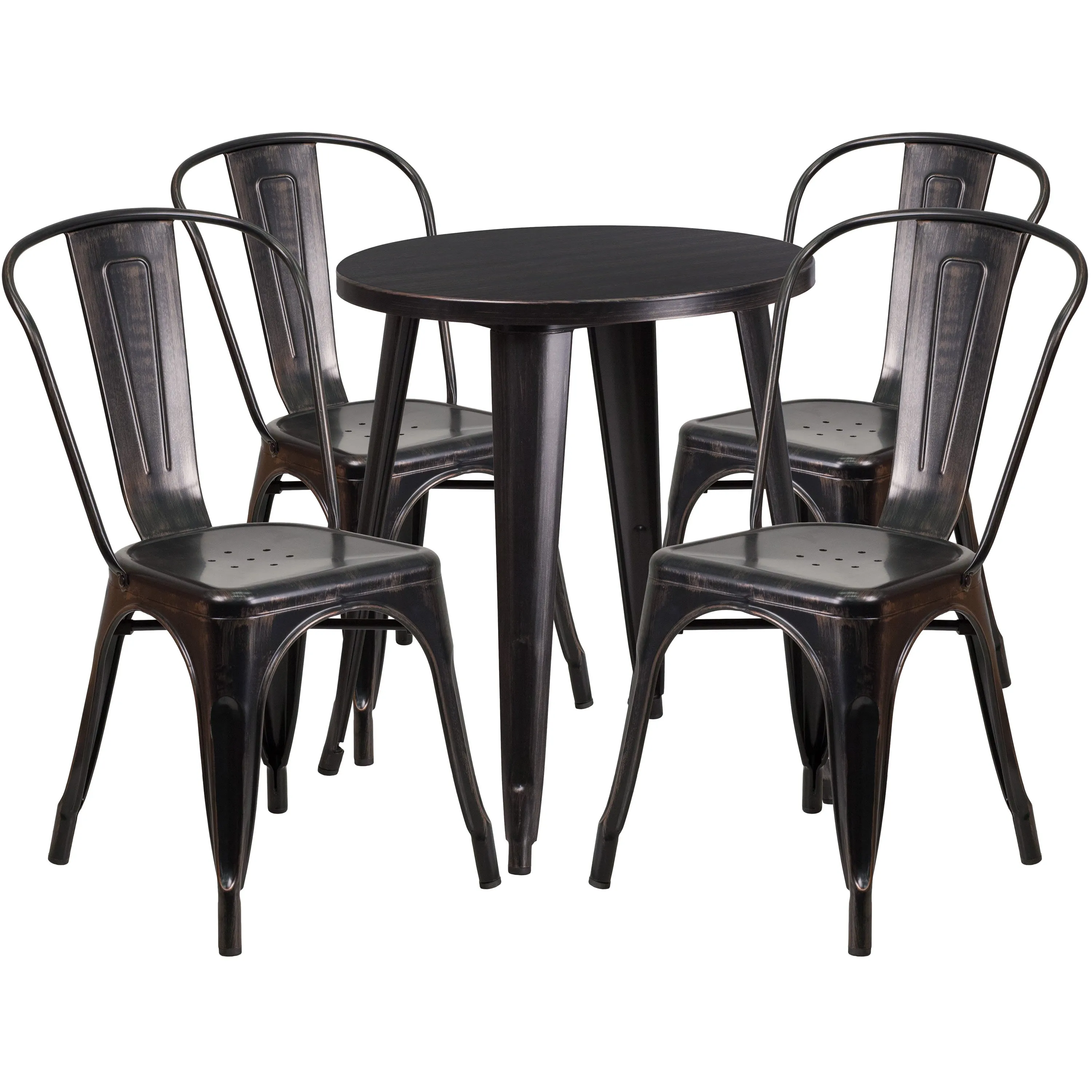 Commercial Grade 24" Round Metal Indoor-Outdoor Table Set with 4 Cafe Chairs