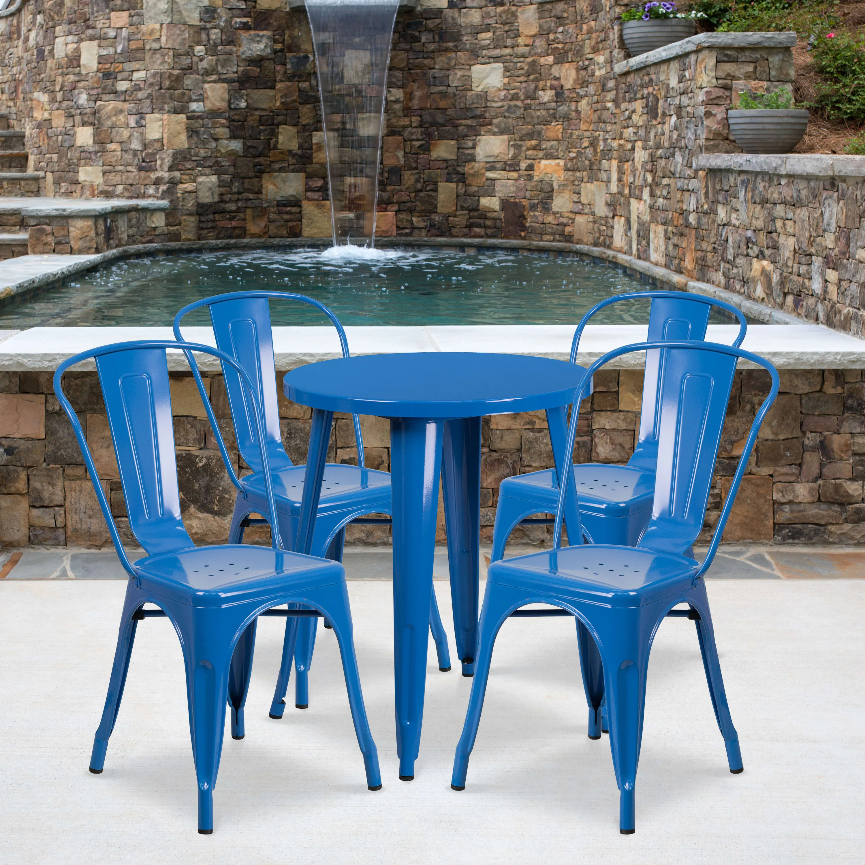 Commercial Grade 24" Round Metal Indoor-Outdoor Table Set with 4 Cafe Chairs