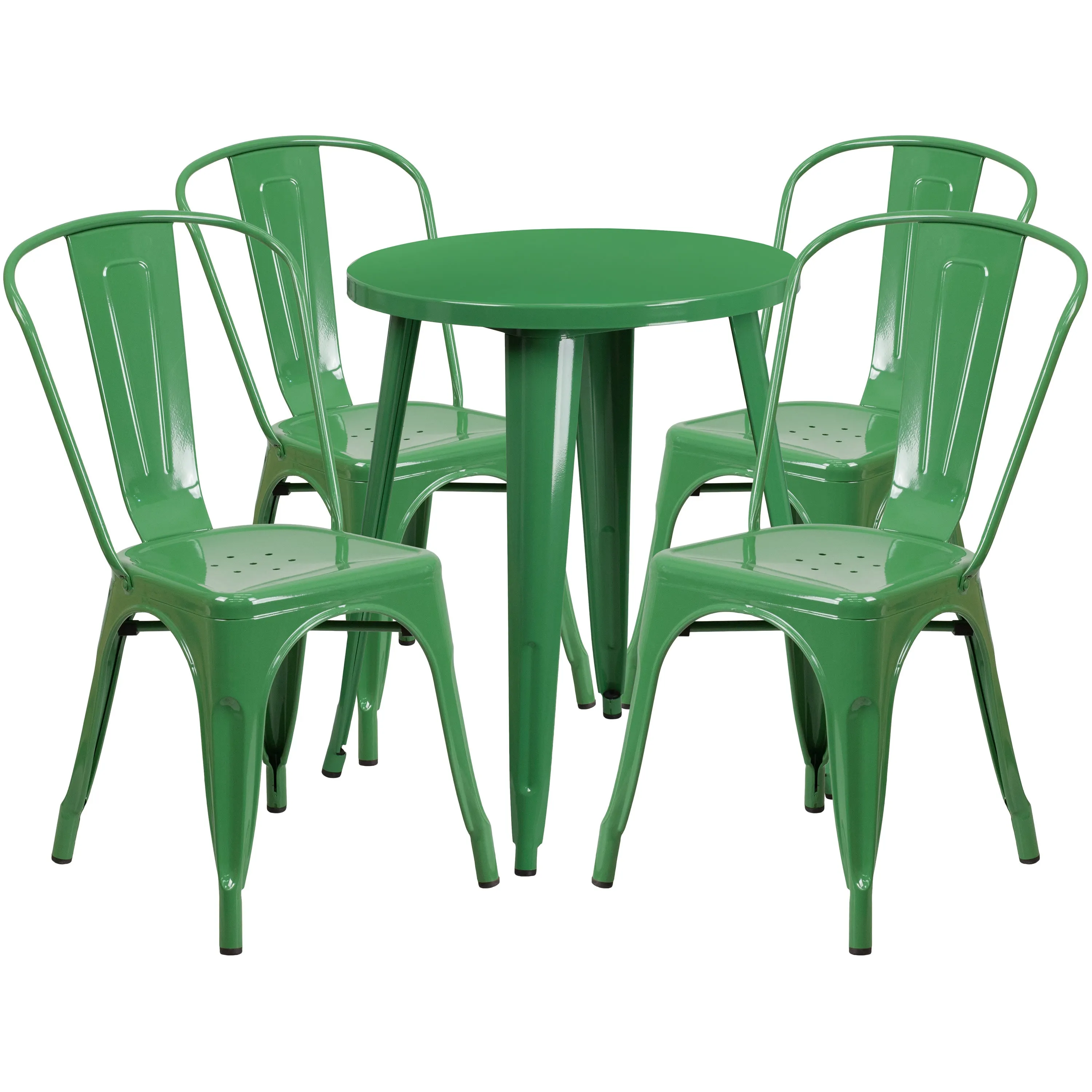 Commercial Grade 24" Round Metal Indoor-Outdoor Table Set with 4 Cafe Chairs