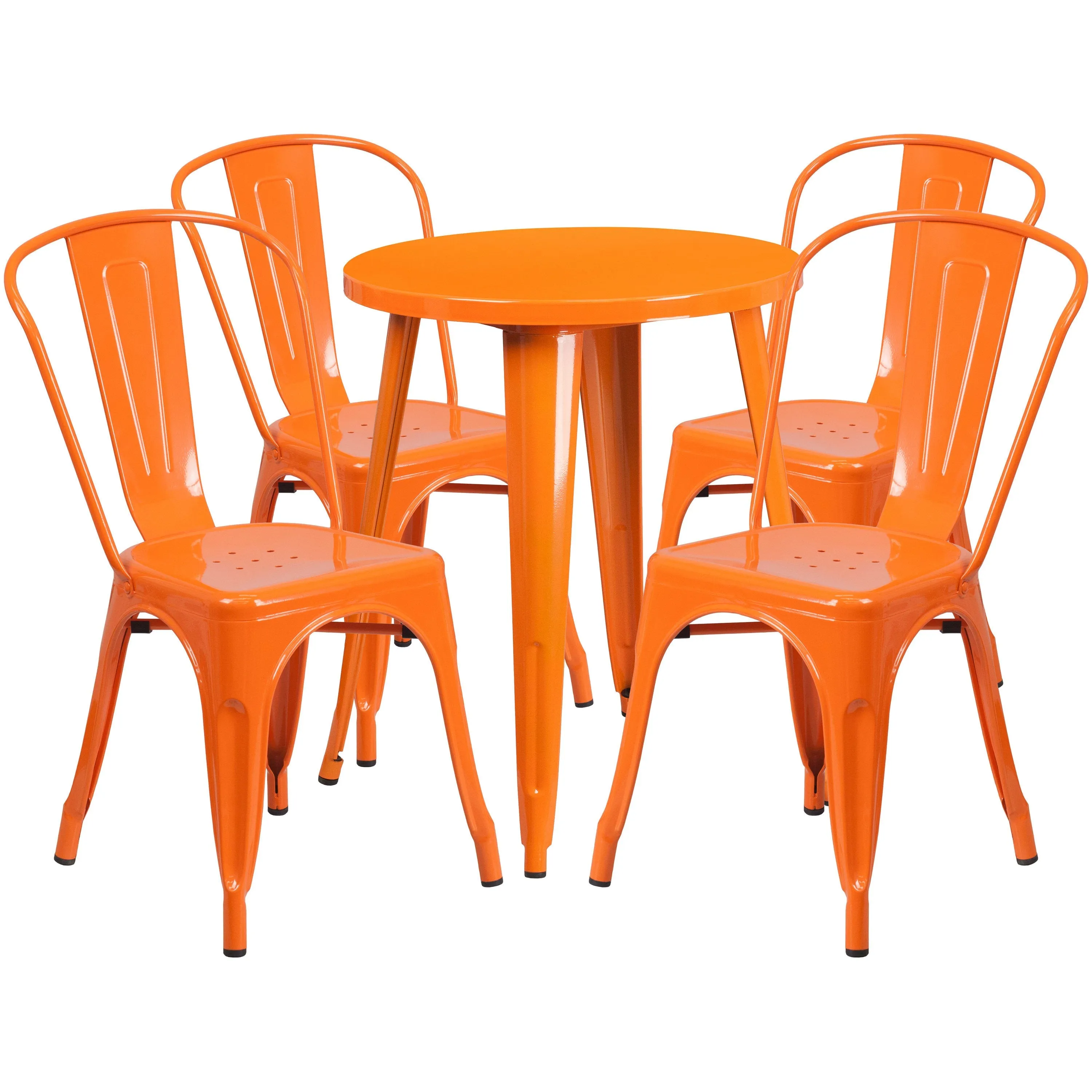 Commercial Grade 24" Round Metal Indoor-Outdoor Table Set with 4 Cafe Chairs
