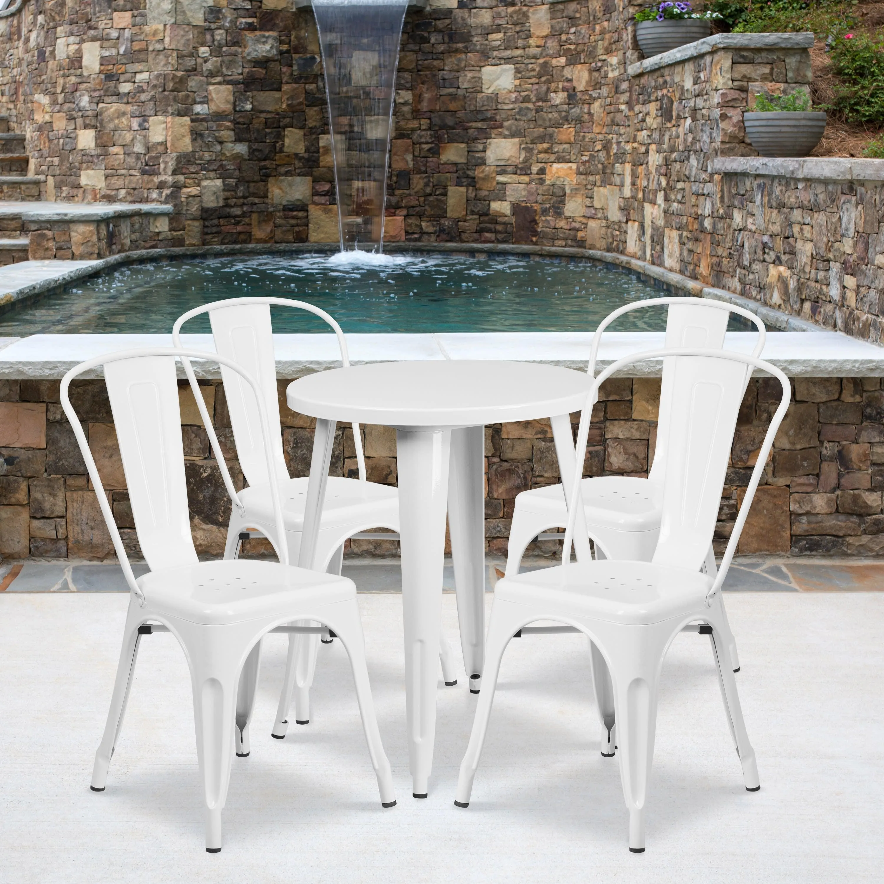Commercial Grade 24" Round Metal Indoor-Outdoor Table Set with 4 Cafe Chairs