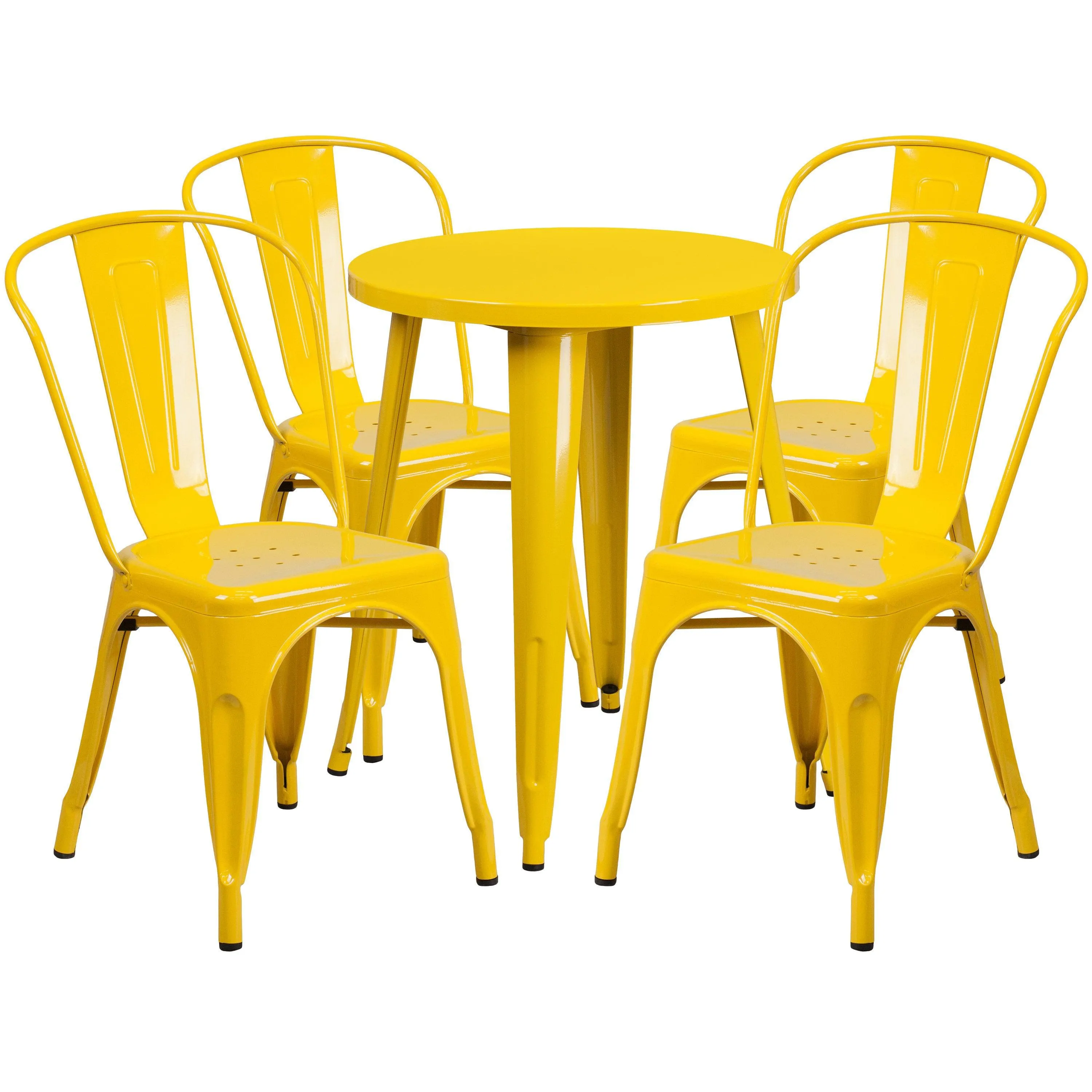Commercial Grade 24" Round Metal Indoor-Outdoor Table Set with 4 Cafe Chairs
