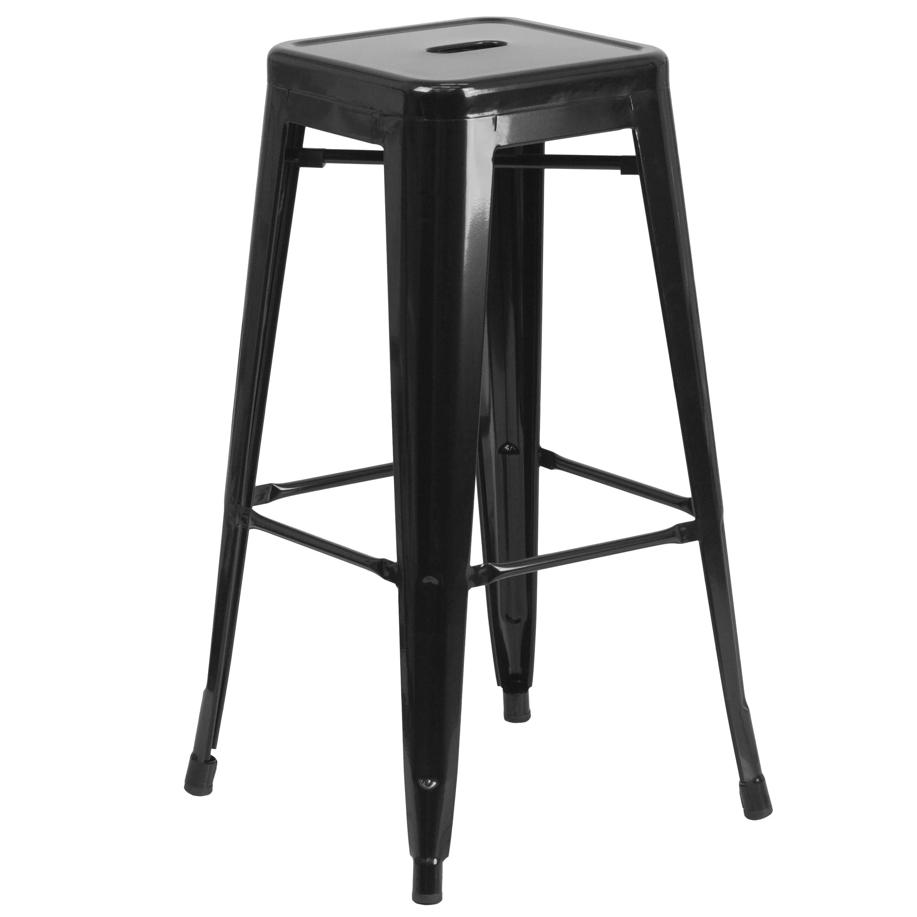 Commercial Grade 30" Round Metal Indoor-Outdoor Bar Table Set with 4 Square Seat Backless Stools
