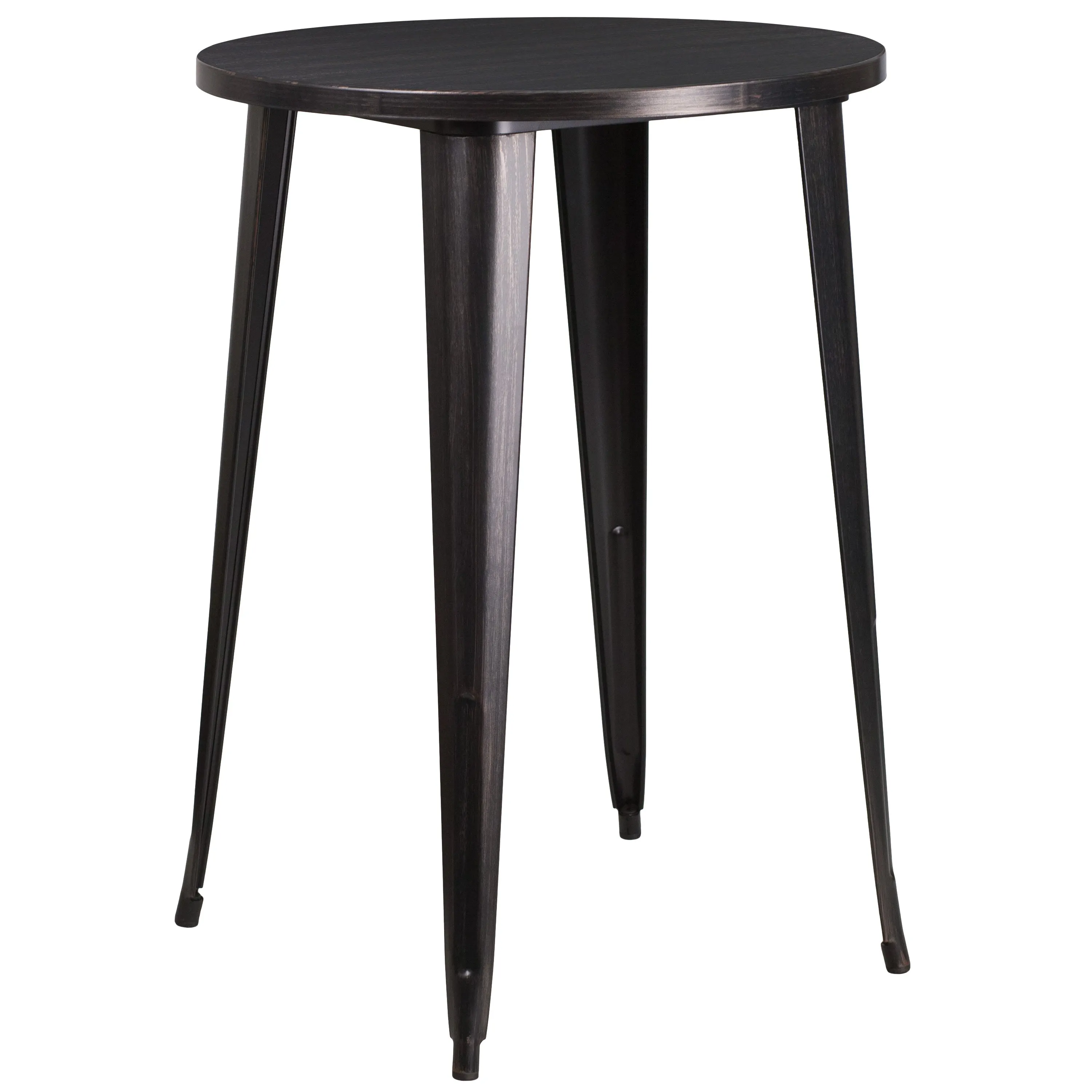 Commercial Grade 30" Round Metal Indoor-Outdoor Bar Table Set with 4 Square Seat Backless Stools