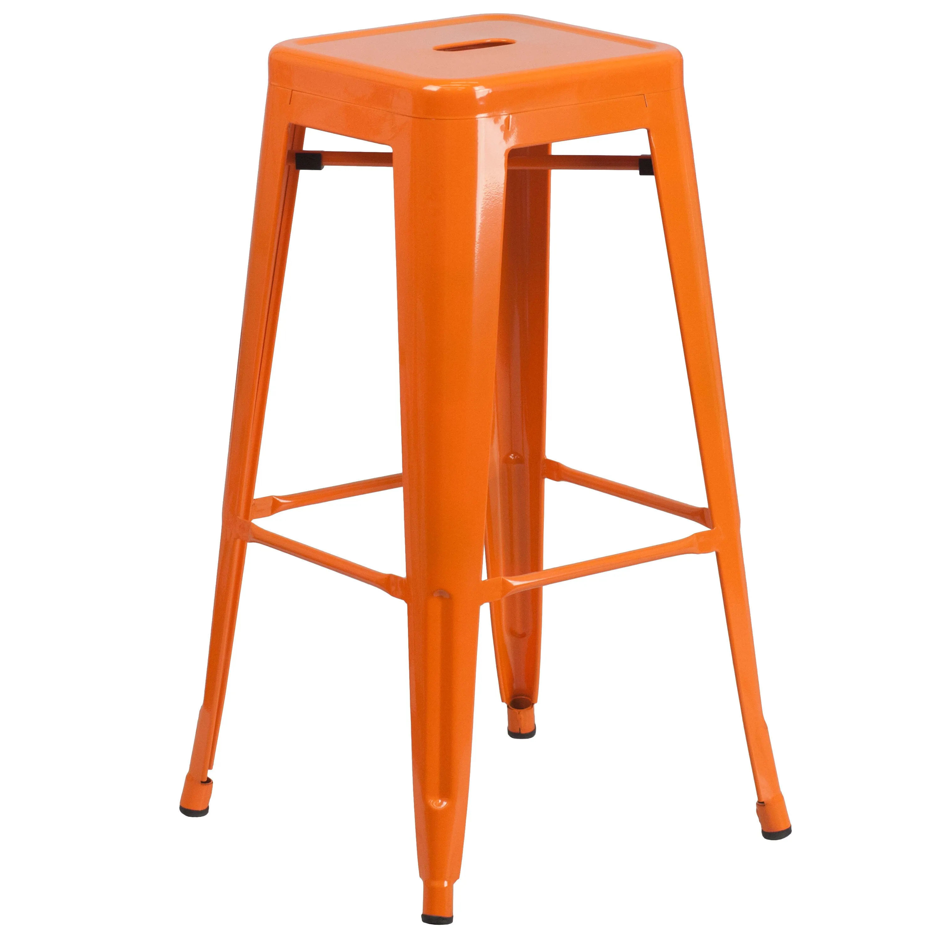 Commercial Grade 30" Round Metal Indoor-Outdoor Bar Table Set with 4 Square Seat Backless Stools