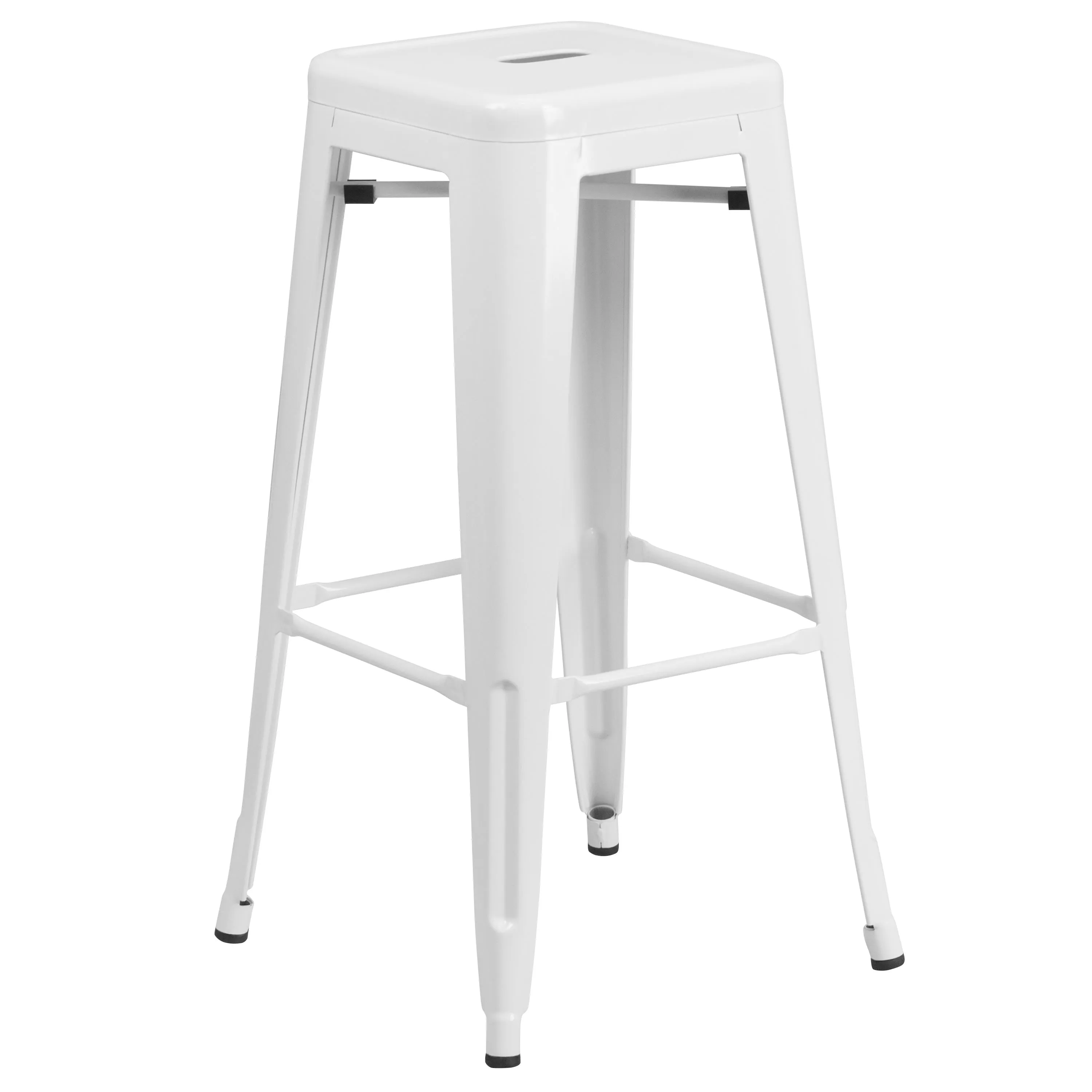 Commercial Grade 30" Round Metal Indoor-Outdoor Bar Table Set with 4 Square Seat Backless Stools
