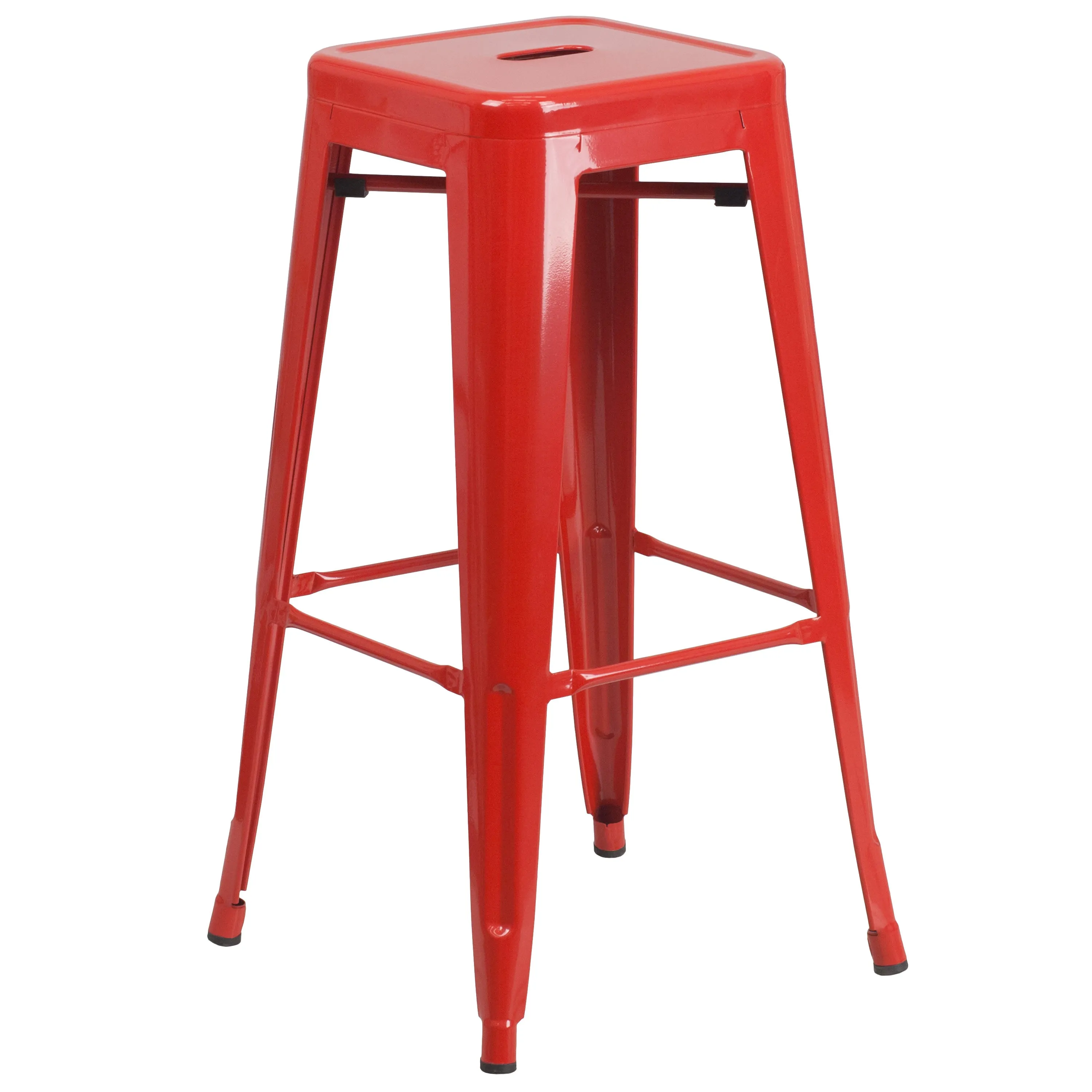 Commercial Grade 30" Round Metal Indoor-Outdoor Bar Table Set with 4 Square Seat Backless Stools